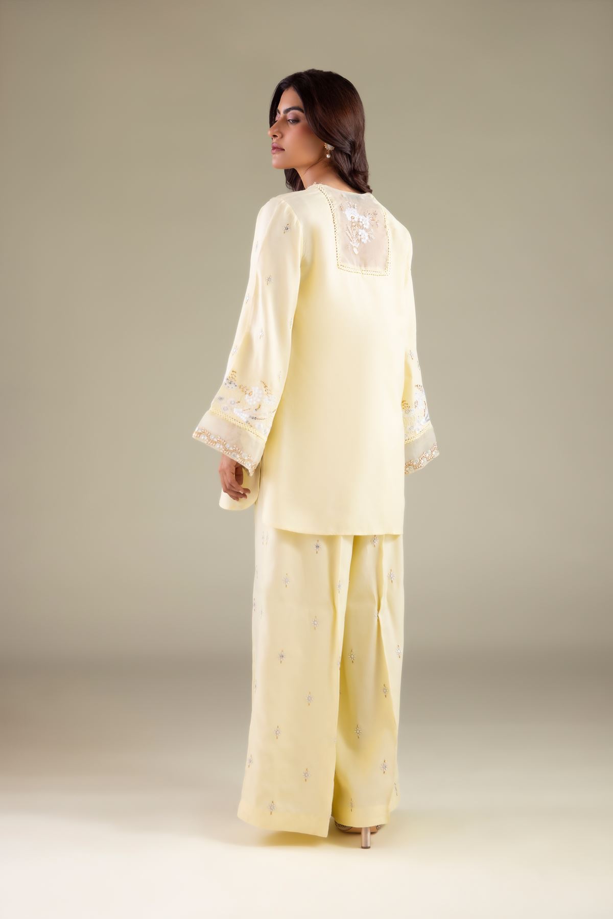 Embroidered Raw Silk Embellished V-Neck Kurta - 2-26-110-A-E-VG