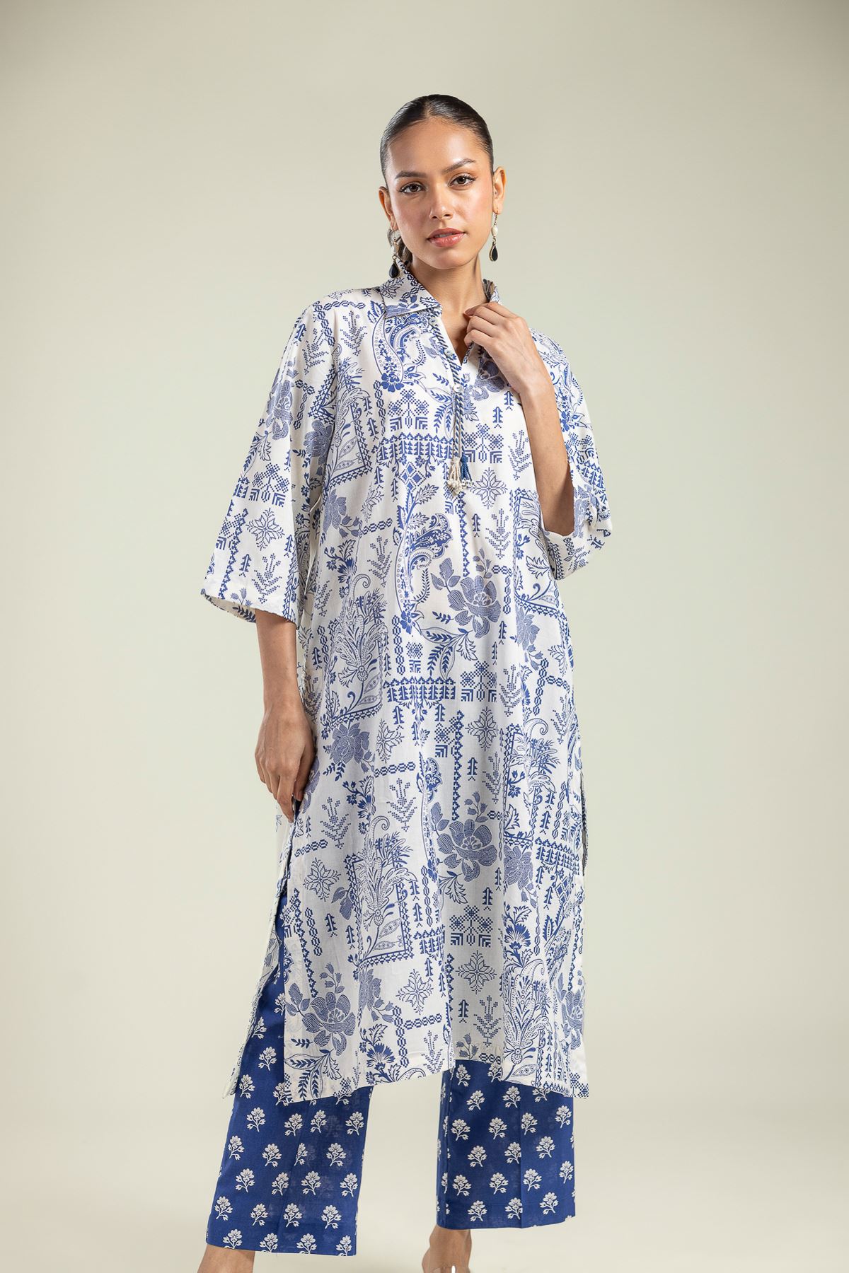 Printed Cambric Floral Cambric Kurta - 1-26-201-A-A-VG