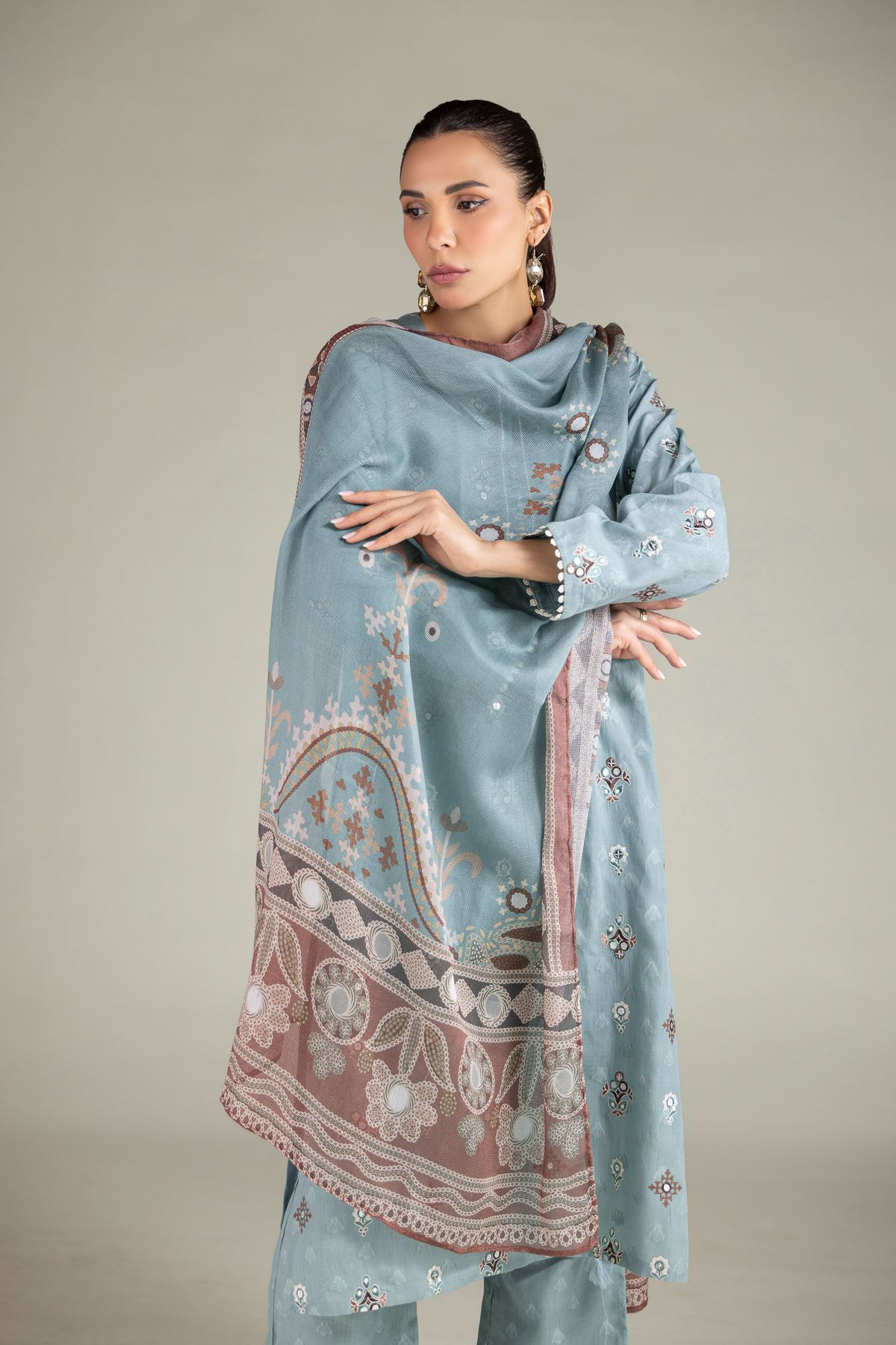 Embroidered Broshia 3-Piece Tailored Set - 1-26-102-A-F-VG