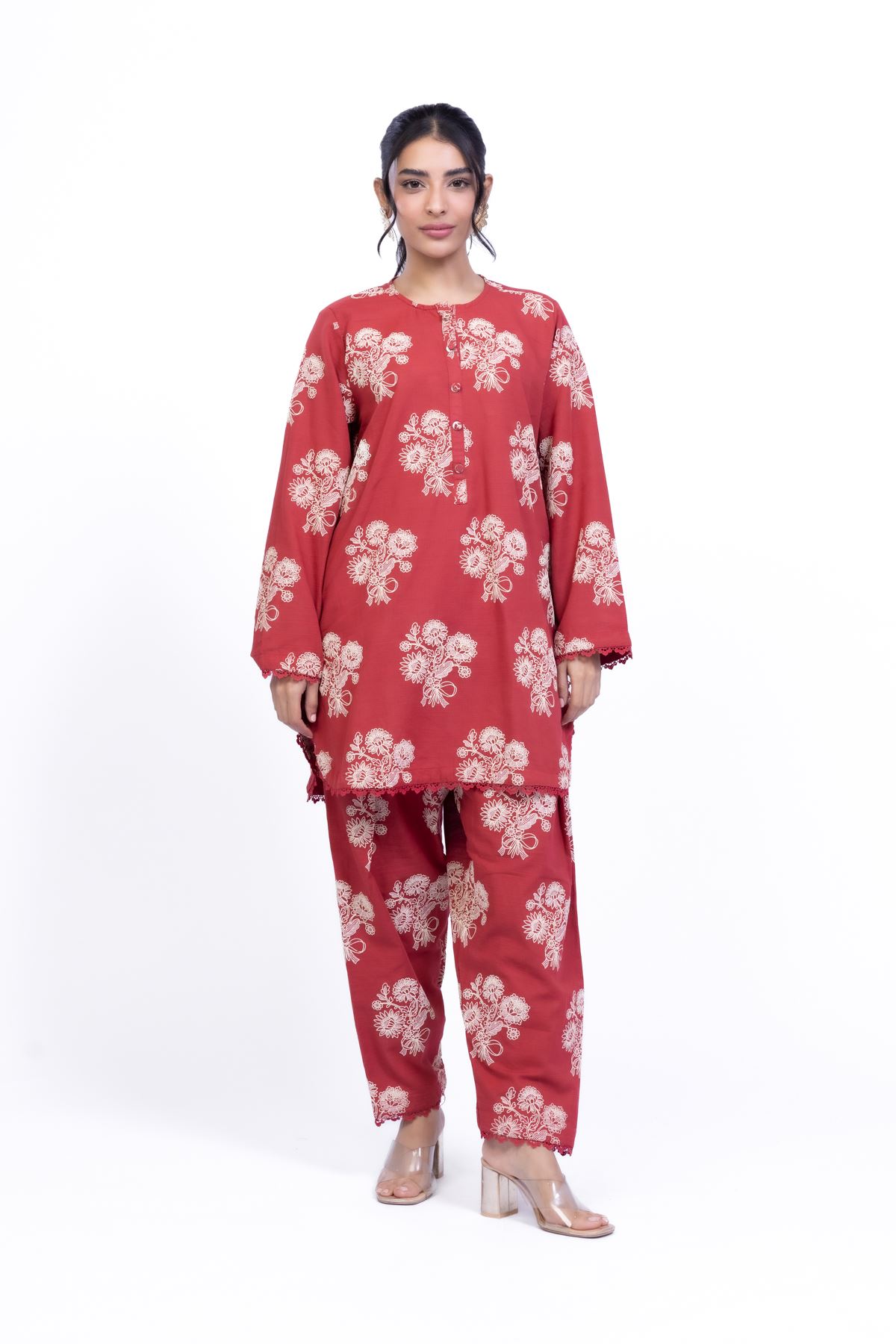 Printed Khaddar Kurta - 25-10-11E8-11TB-VG