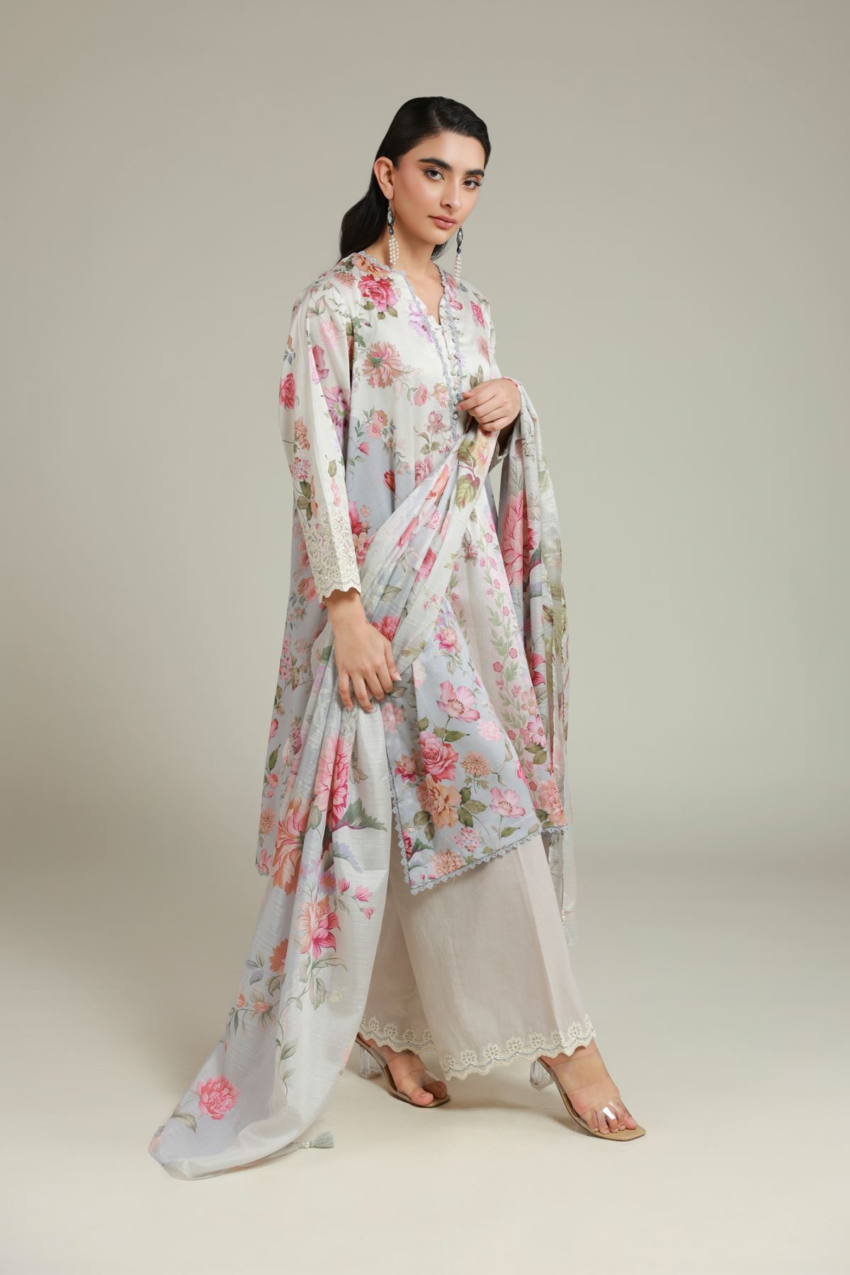 Printed Satin Tailored 3 Piece - T-A33-26-106FC-VG