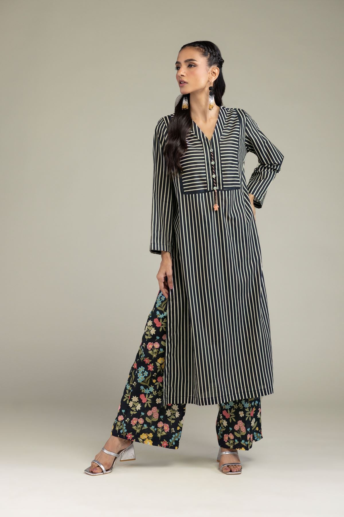 Printed Cambric Black Floral Pants - 1-26-205-A-E2-VG