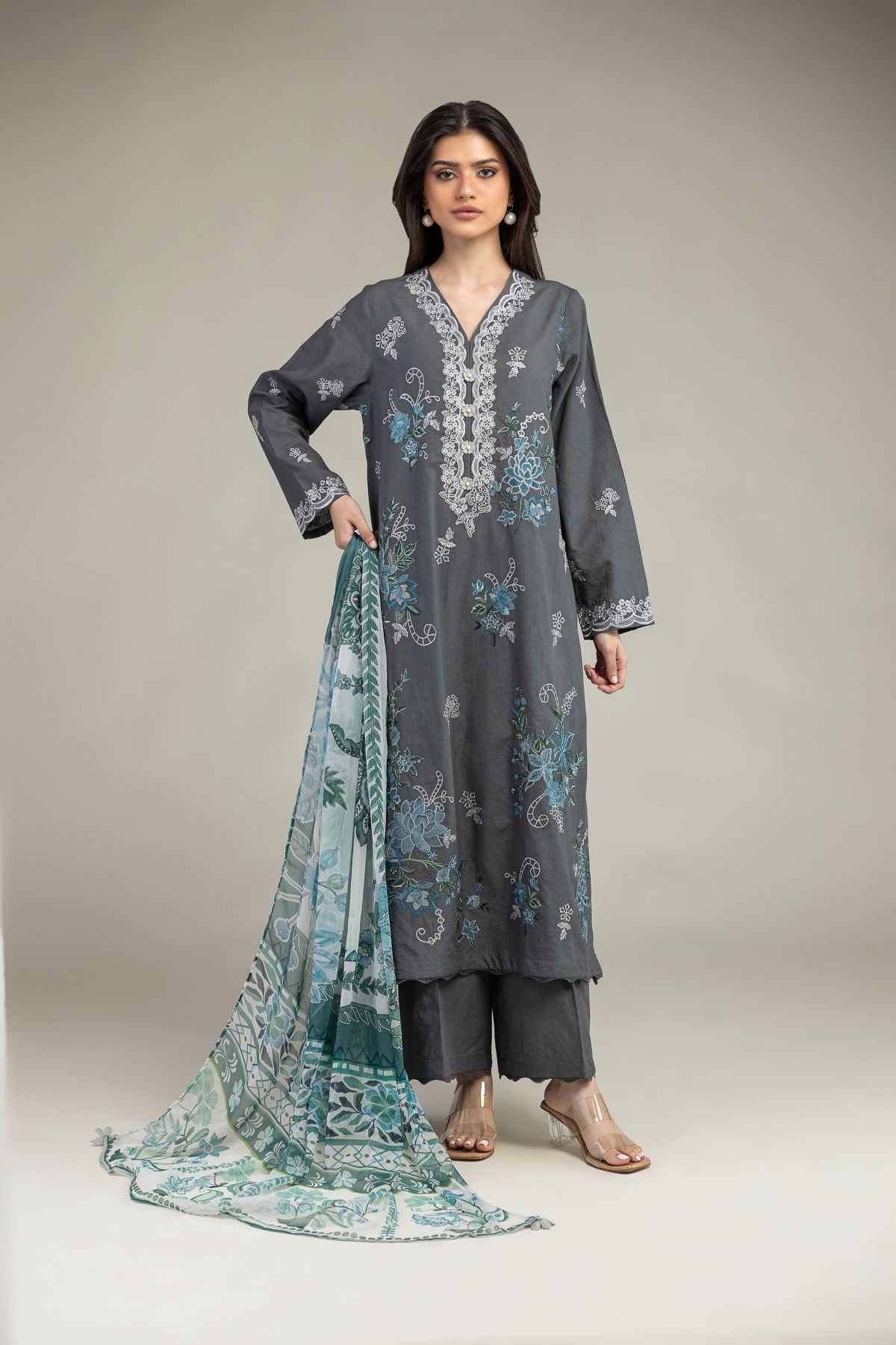 Embroidered Cambric Cambric Tailored 3-Piece - 1-26-102-A-F-VG
