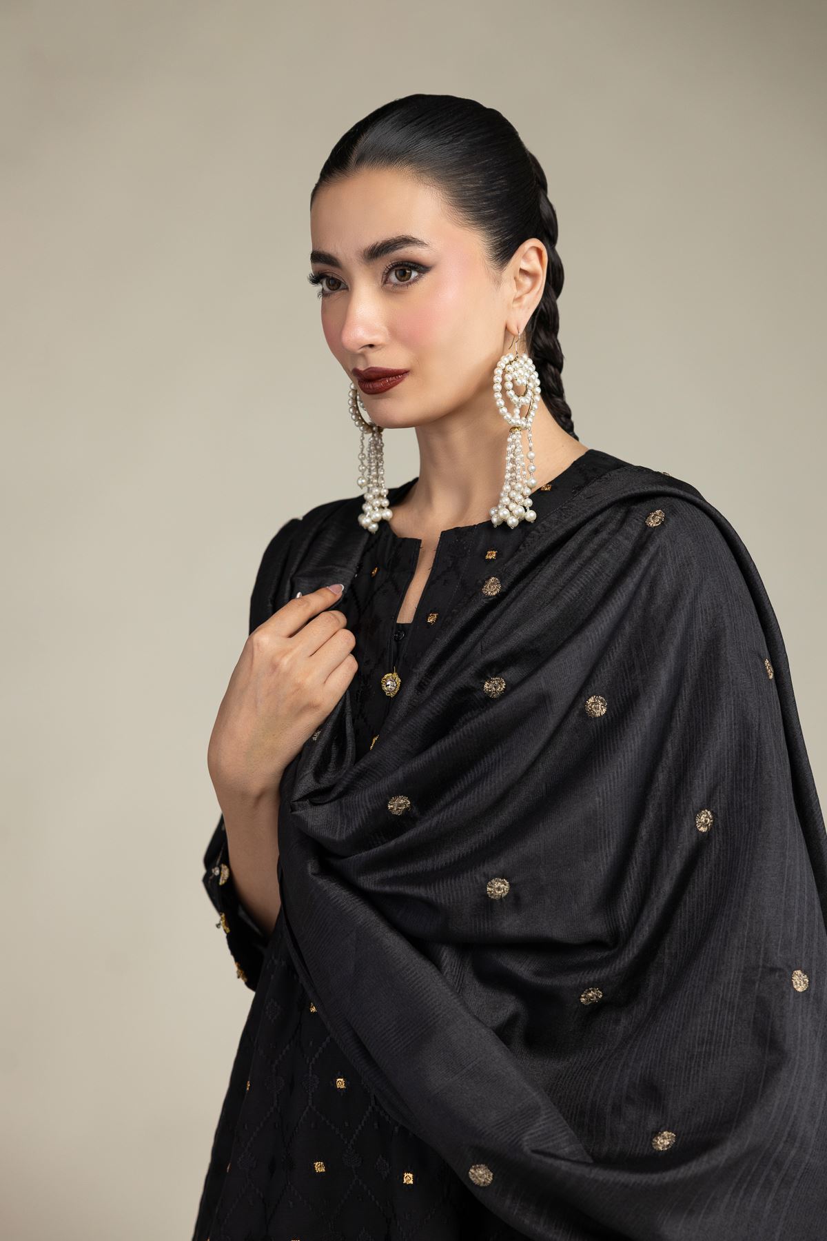 Embroidered Polyester Silk Black Silk Dupatta - 2-26-207-C-J1-VG