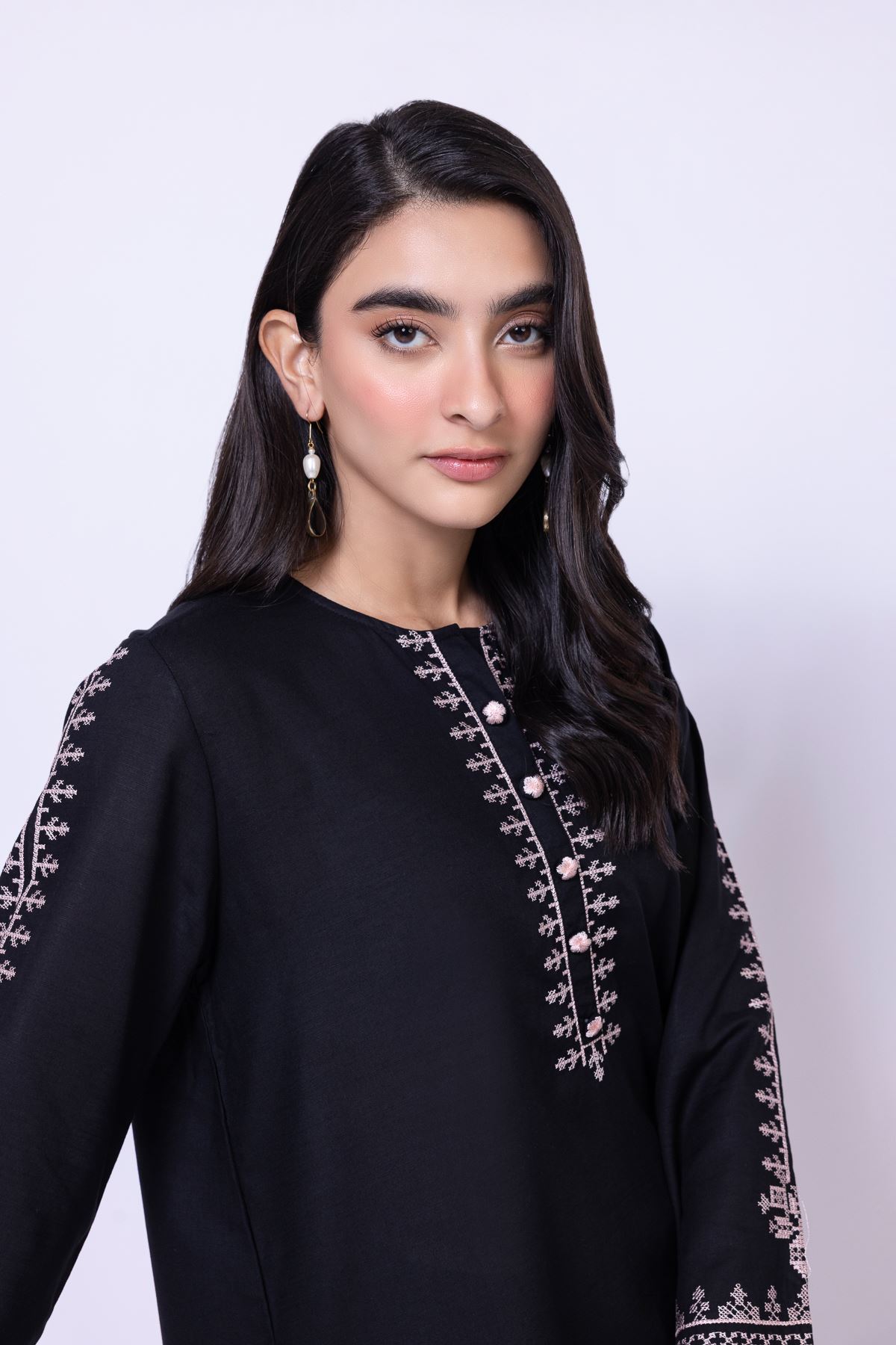 Embroidered Dull Raw Silk Kurta - 25-09-10E5-06TB-VG
