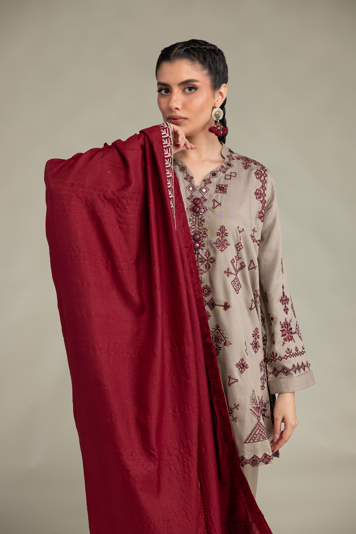 Embroidered Polyester Silk Polyester Silk Dupatta - 1-26-322-B-A1-VG