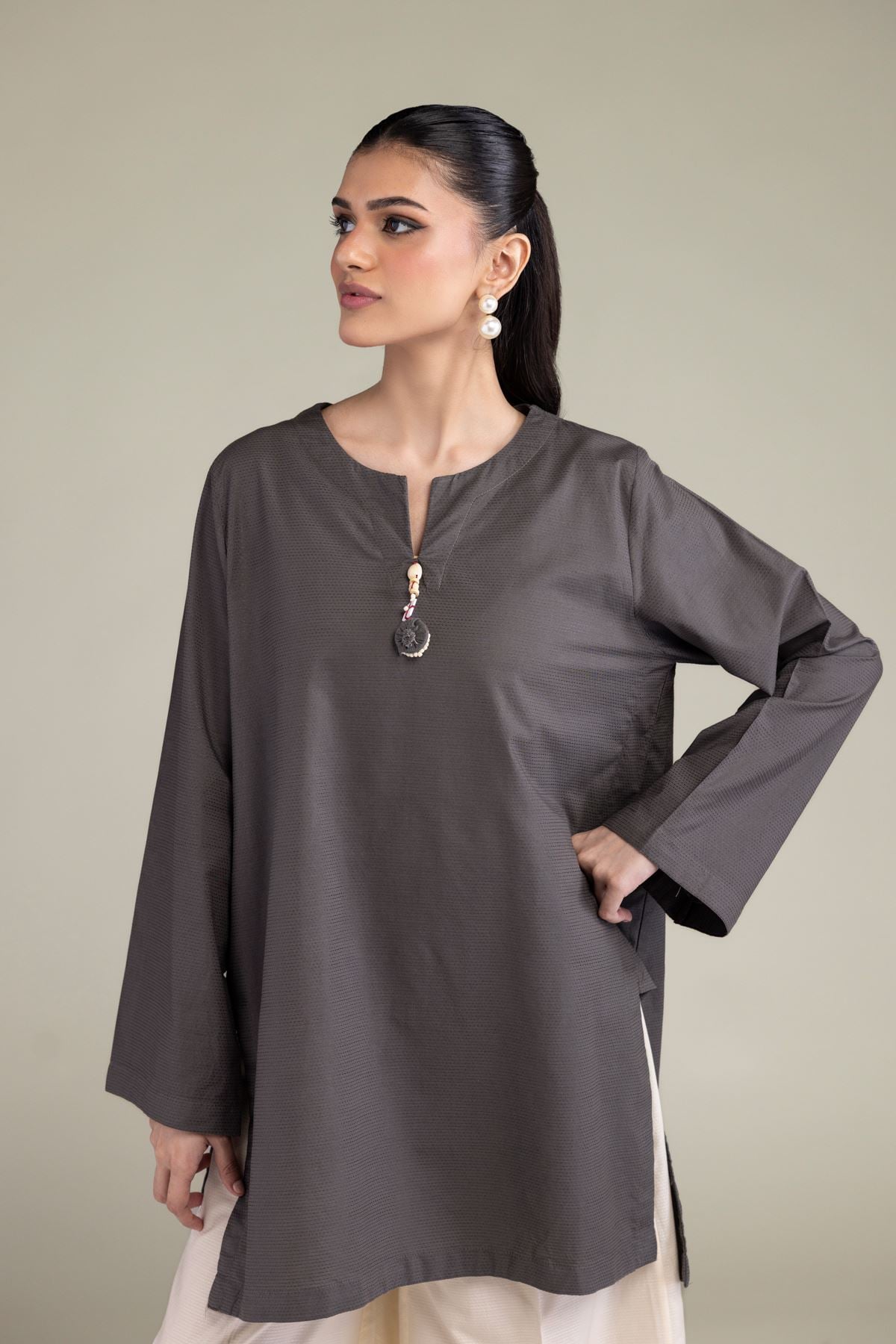 Dyed Textured Cotton Viscose Short Solid Kurta - T-A11-26-114FF1-VG