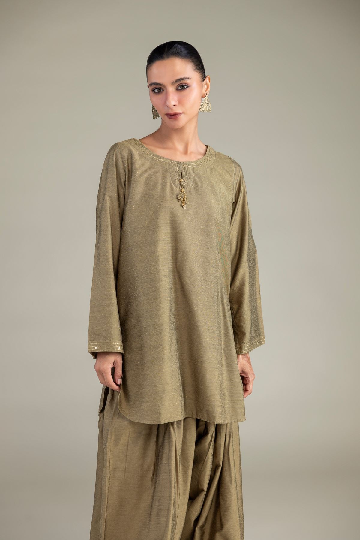 Dyed Mesuri Silk Short Solid Kurta - 8-26-301-A-C1-VG