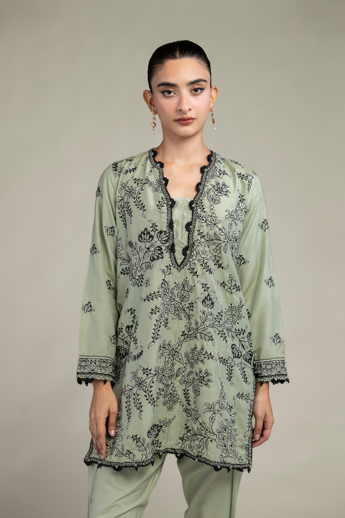 Embroidered Raw Silk Floral Silk Kurta - 8-26-303-A-C1-VG