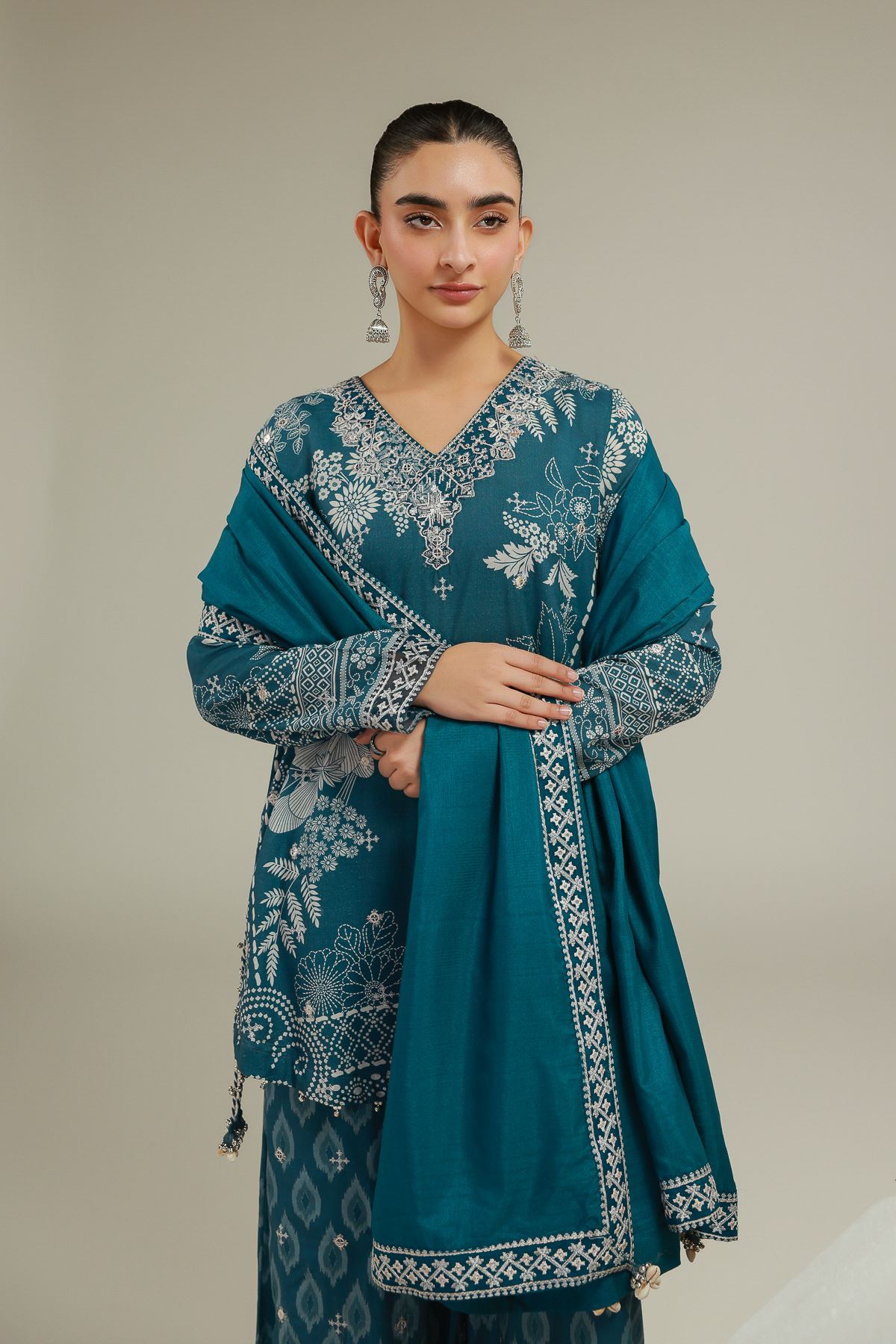 Embroidered Polyester Silk Geometric Threadwork Dupatta - 2-26-102-A-B-VG