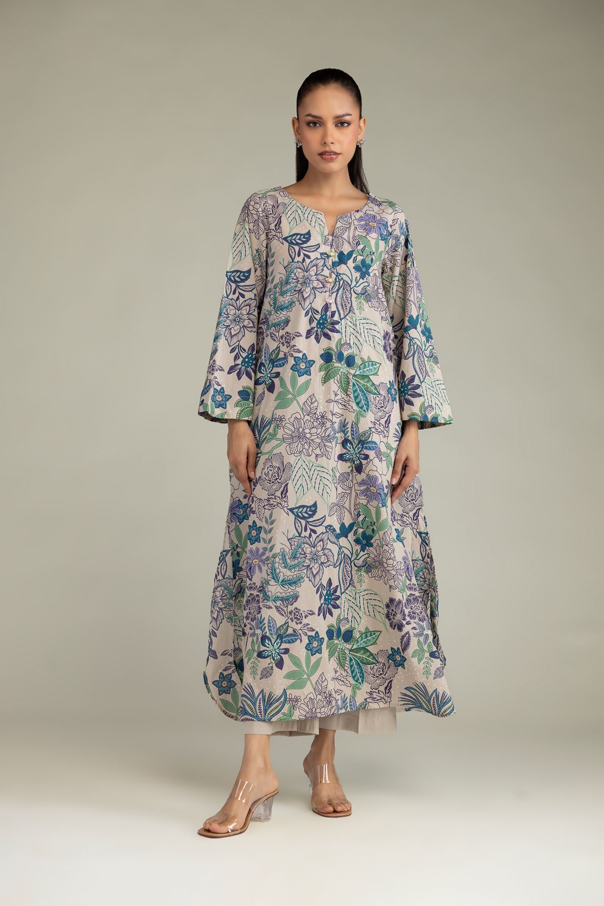 Printed Cambric Long Cambric Kurta - 1-26-242-A-B1-VG