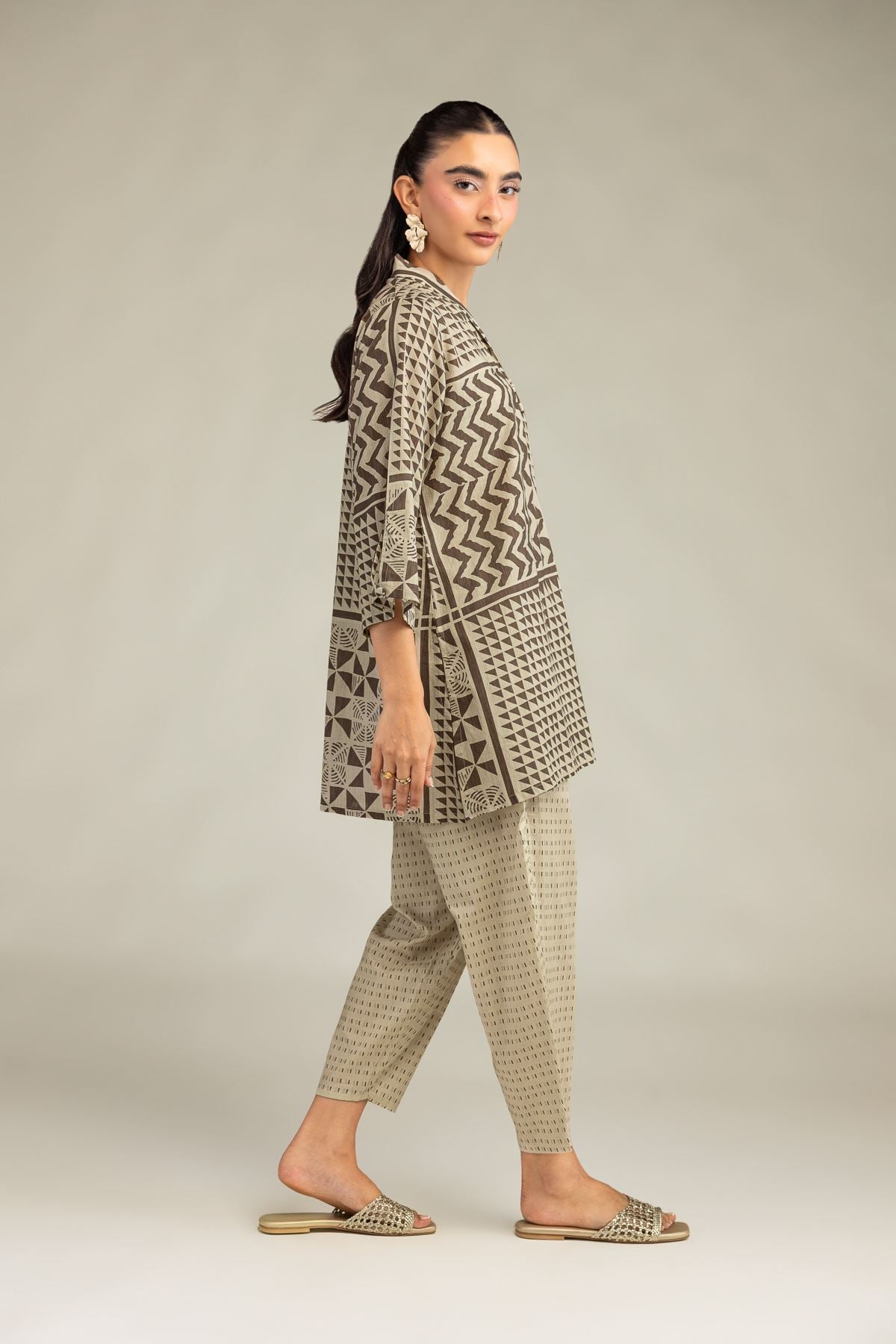 Printed Cambric Beige Printed Pants - 1-26-309-B-D1-VG