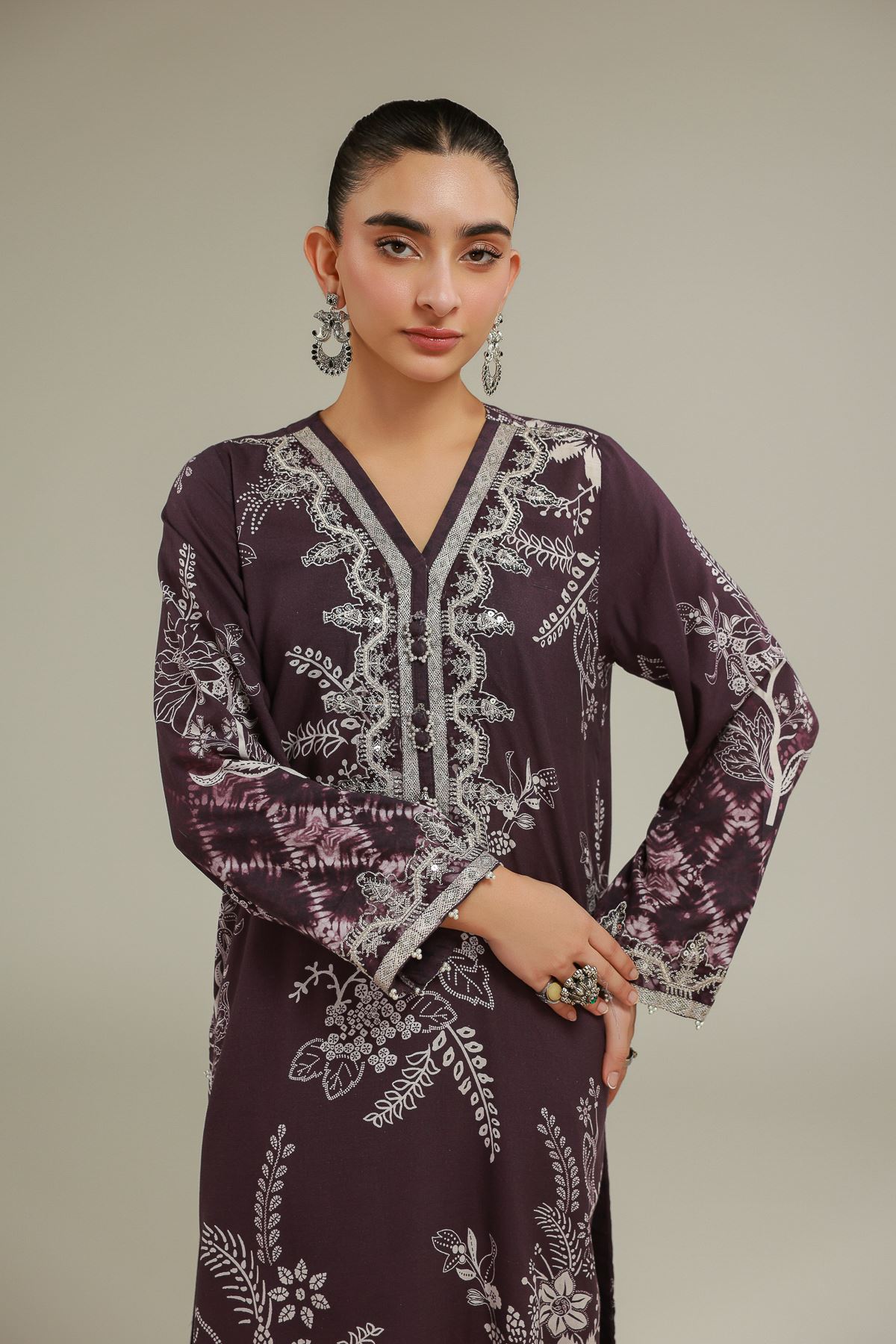 Embroidered Raw Silk Floral Longline Kurta - 1-26-101-A-D-VG