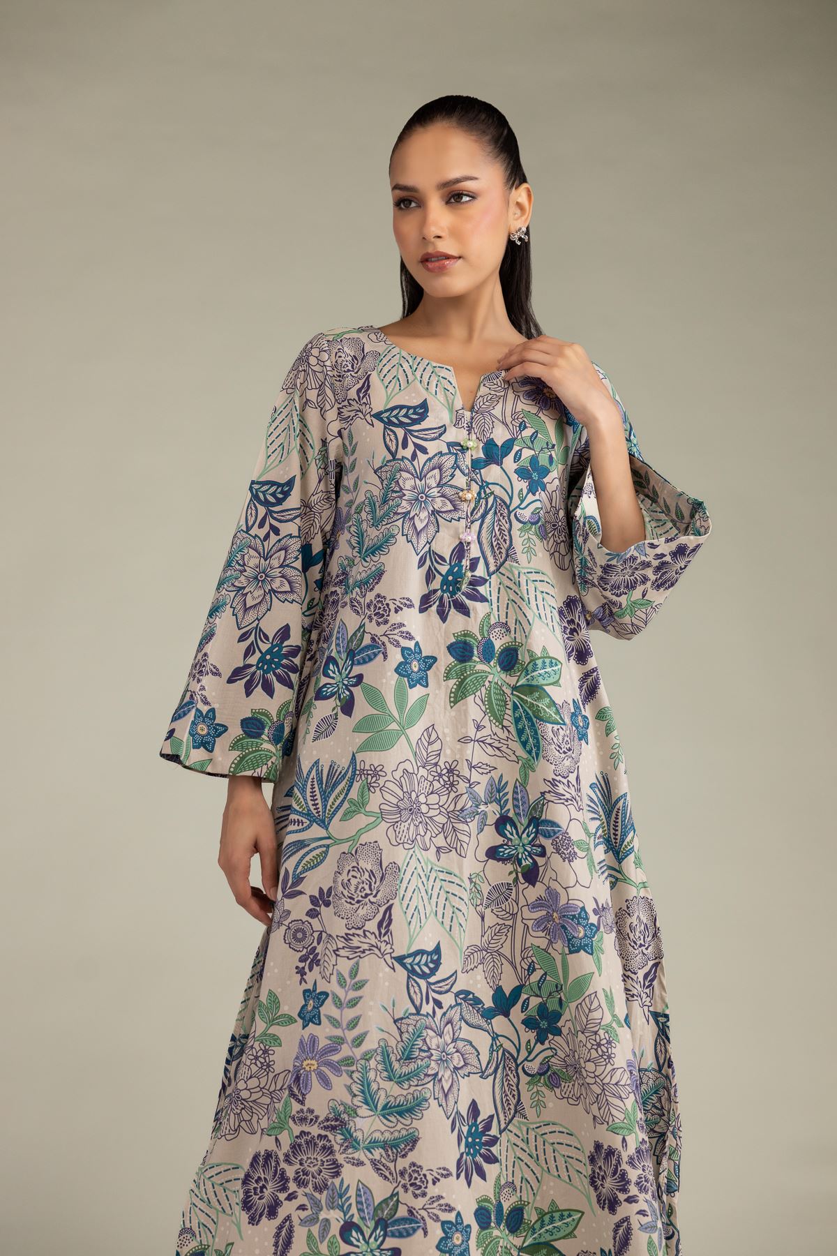 Printed Cambric Long Cambric Kurta - 1-26-242-A-B1-VG