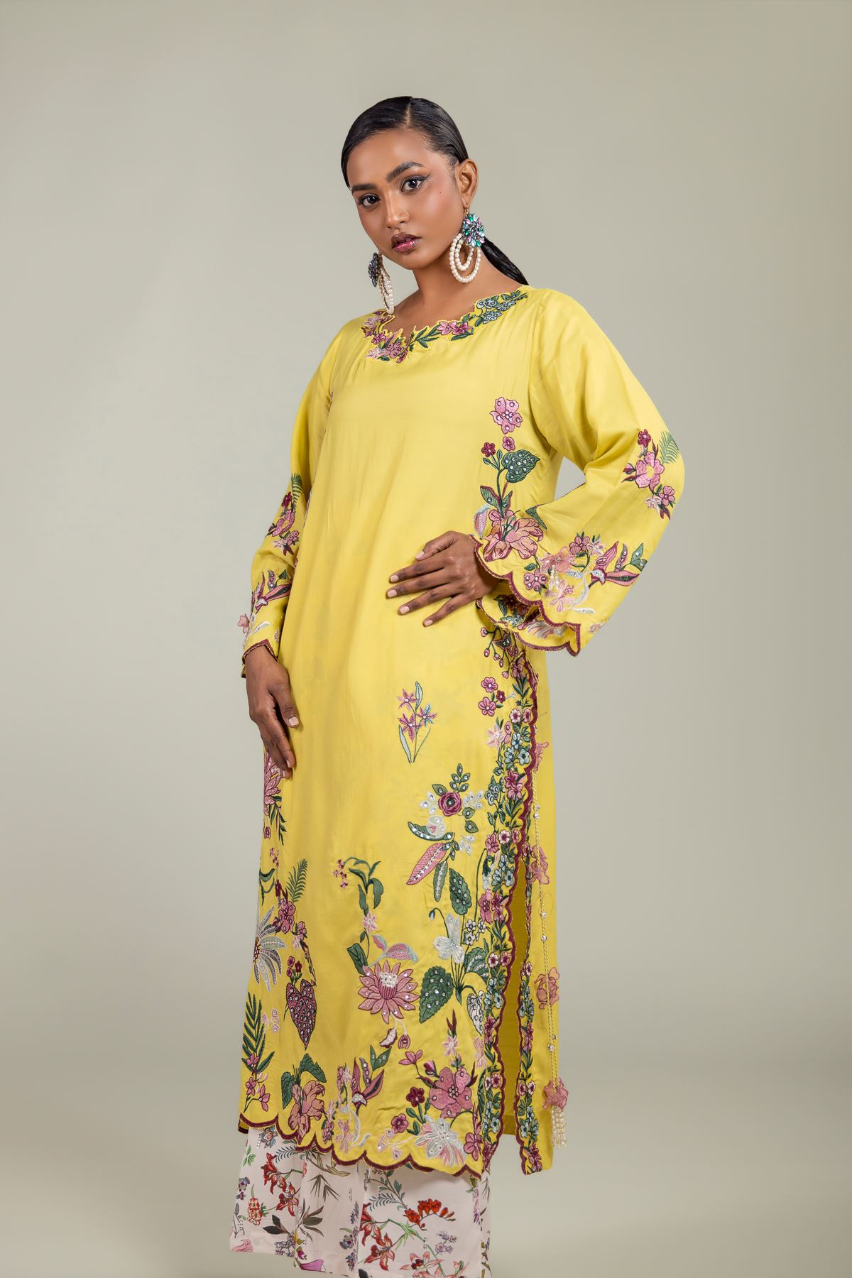 Raw Silk Floral Silk Kurta - 1-26-137-A-C-VG