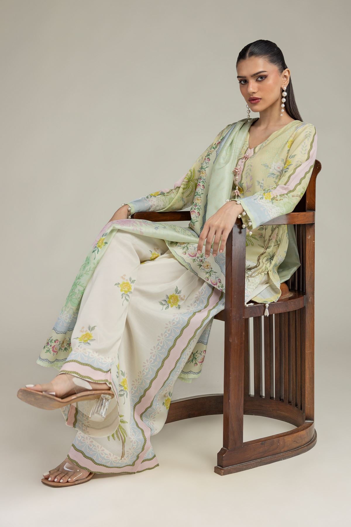 Embroidered Raw Silk Floral Spring Shalwar - 2-26-208-A-B1-VG