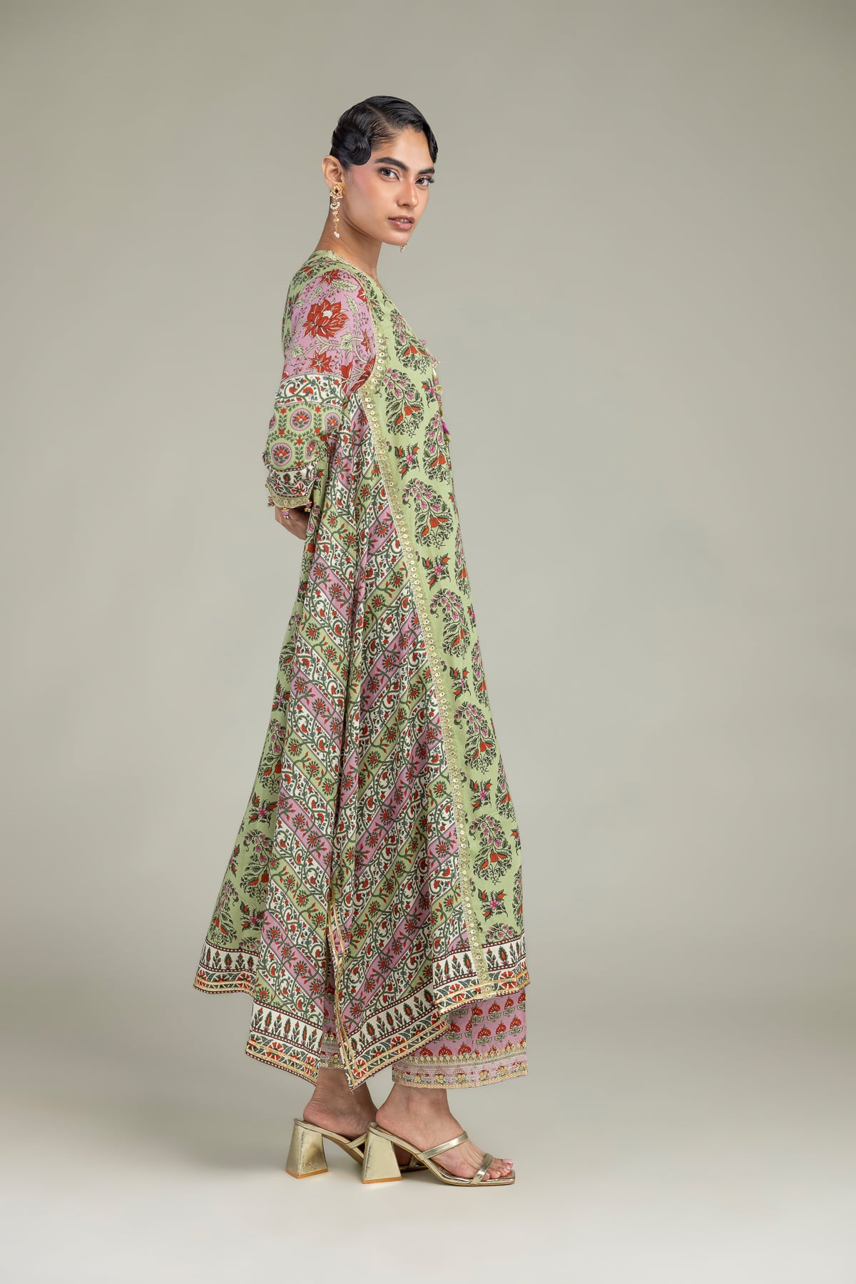 Embroidered Raw Silk Silk Floral Pants - 1-26-102-A-F-VG