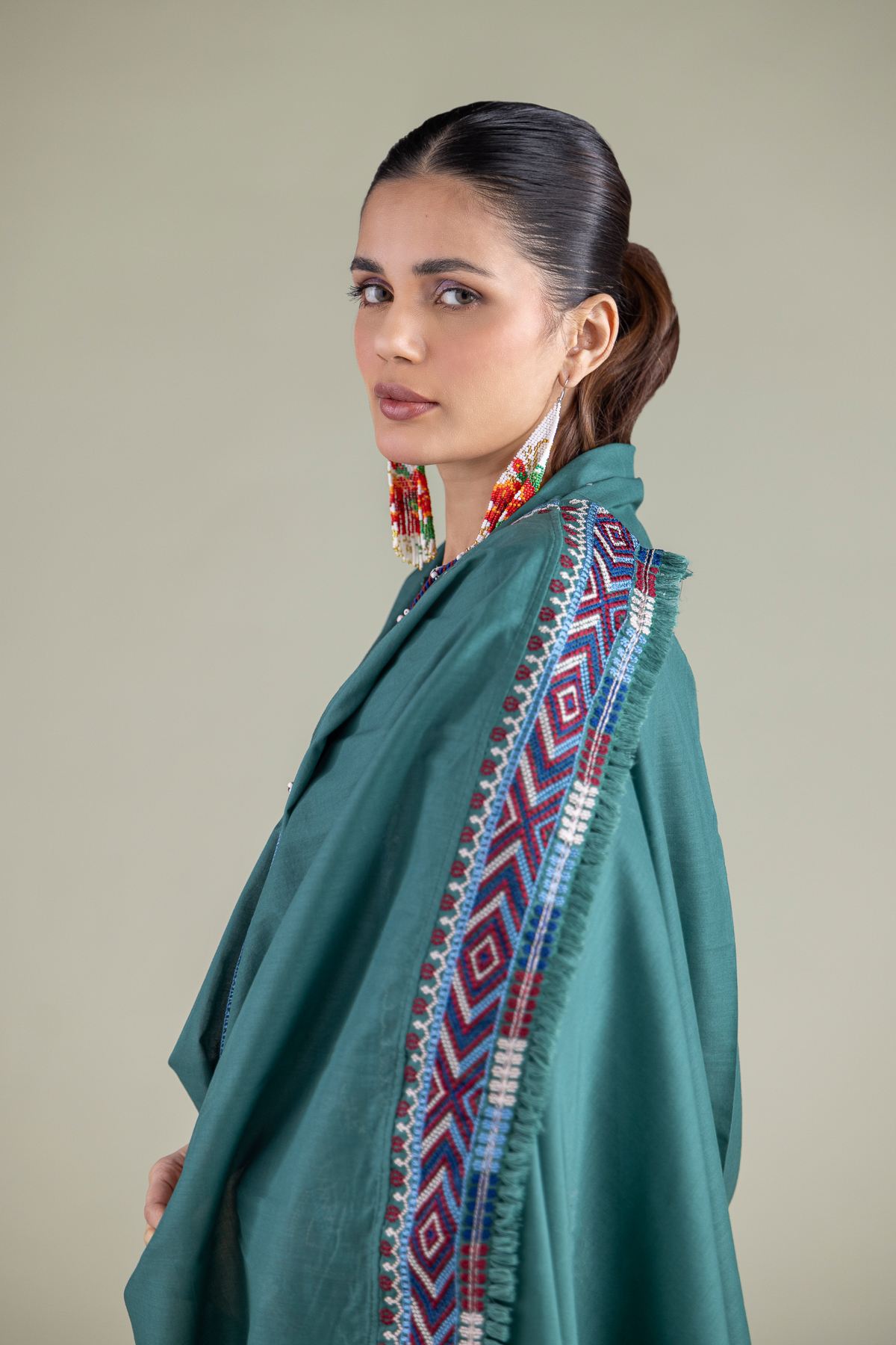 Embroidered Lawn Geometric Draped Dupatta - 2-26-104-A-E-VG