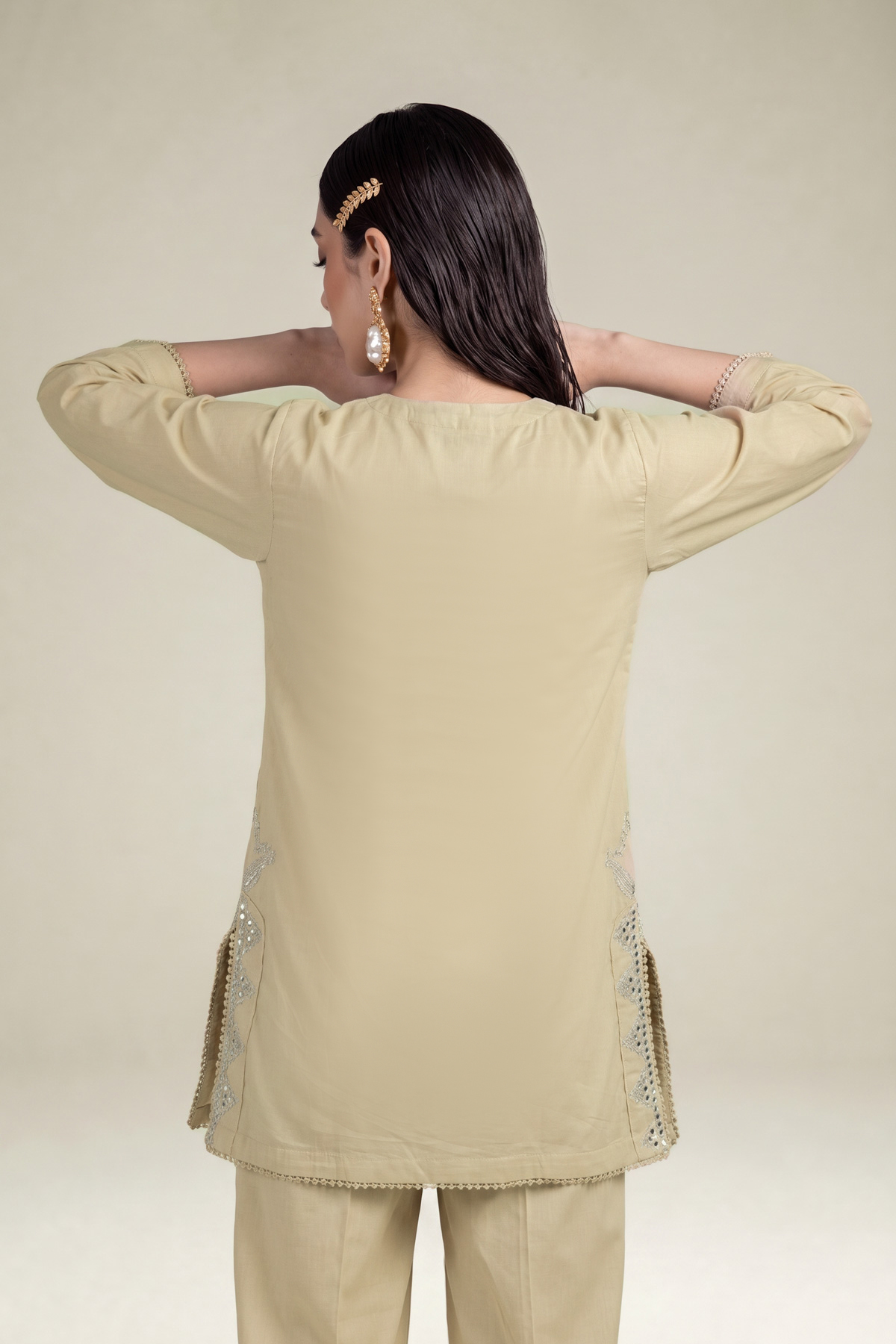 Embroidered Cambric Beige Cambric Kurta - 1-26-102-A-F-VG