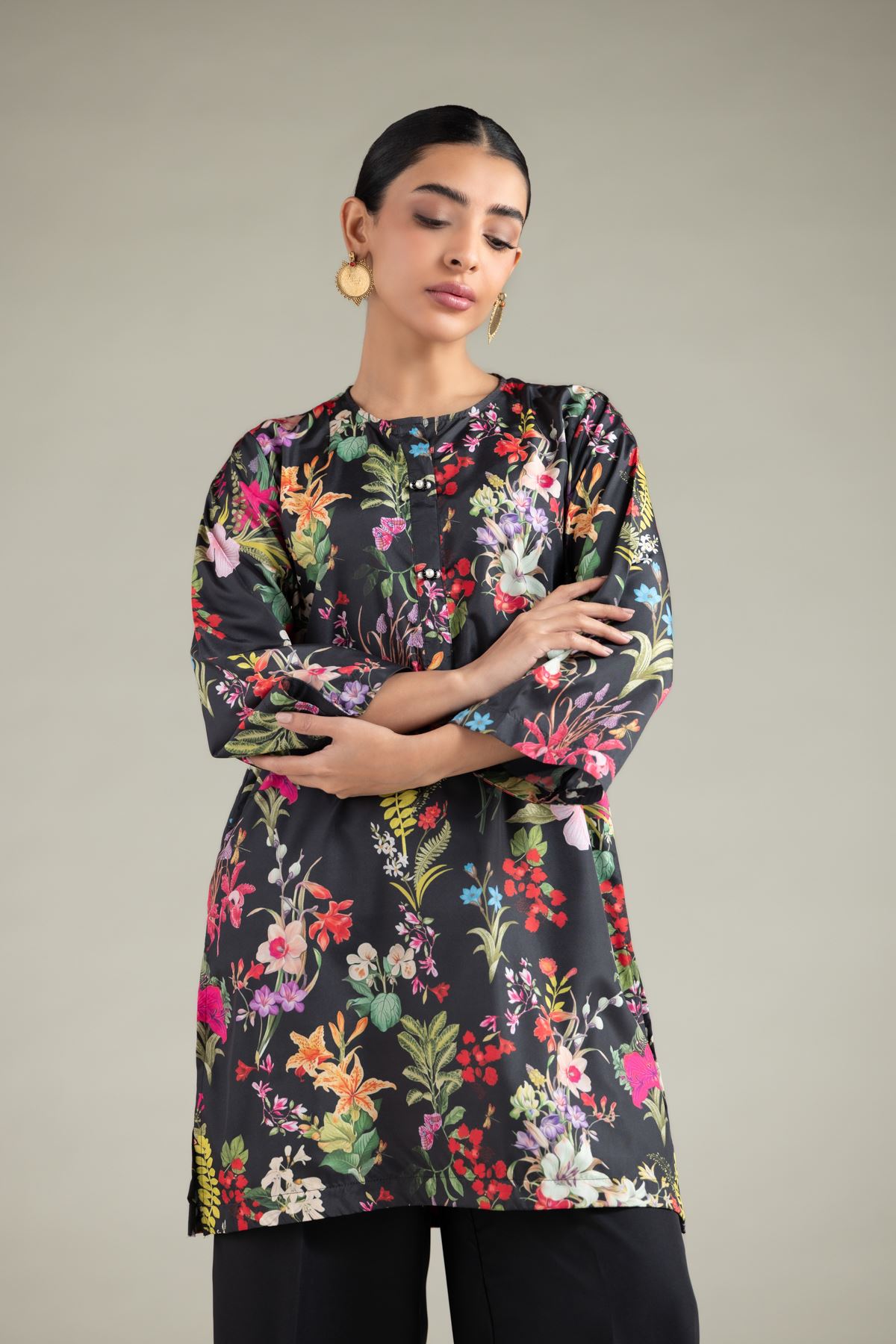 Printed Polyester Silk Kurta - 1-26-143-A-F-VG