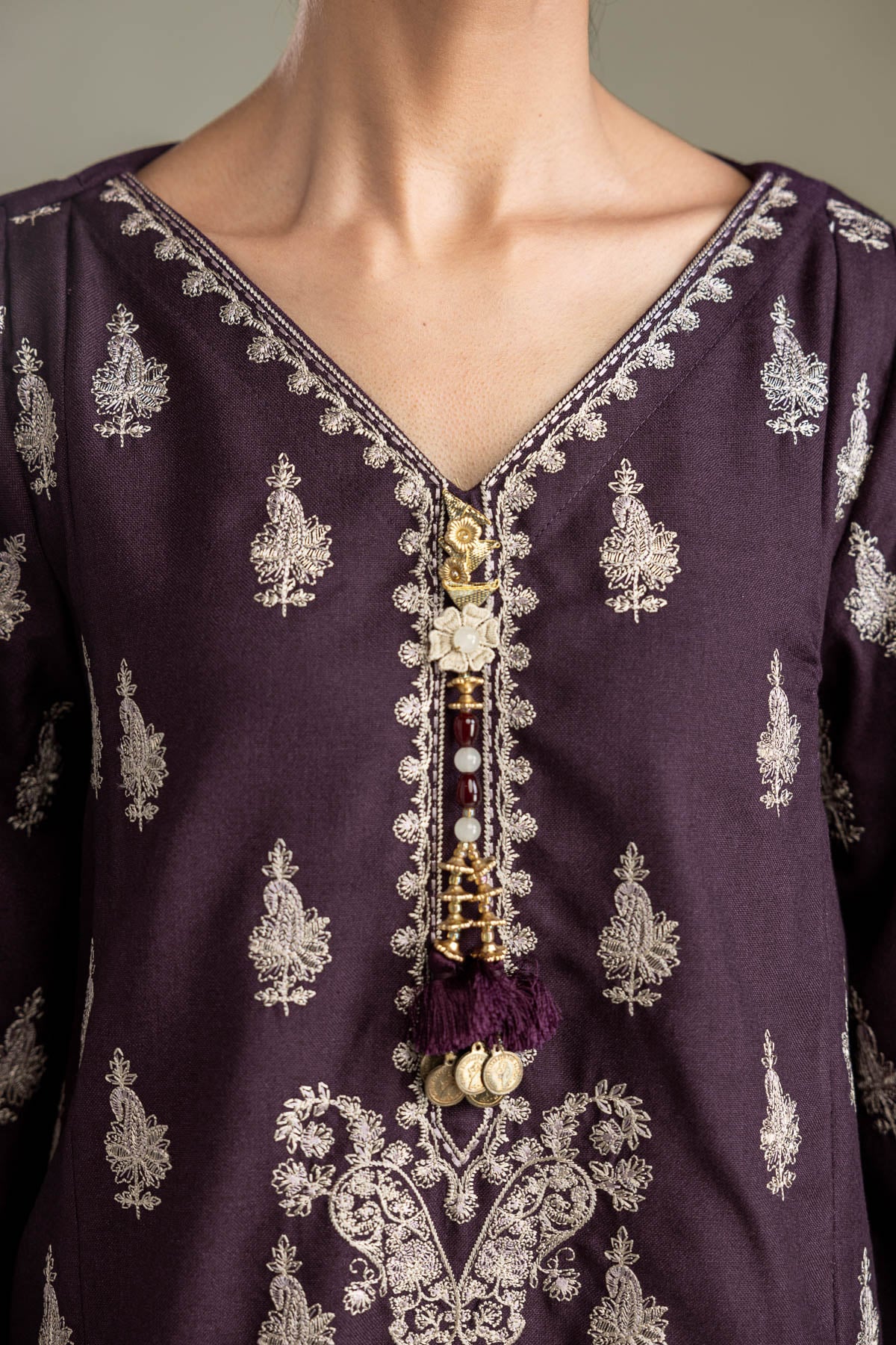 Embroidered Heavy Blended Viscose Purple Viscose Kurta - 1-26-433-A-C1-VG