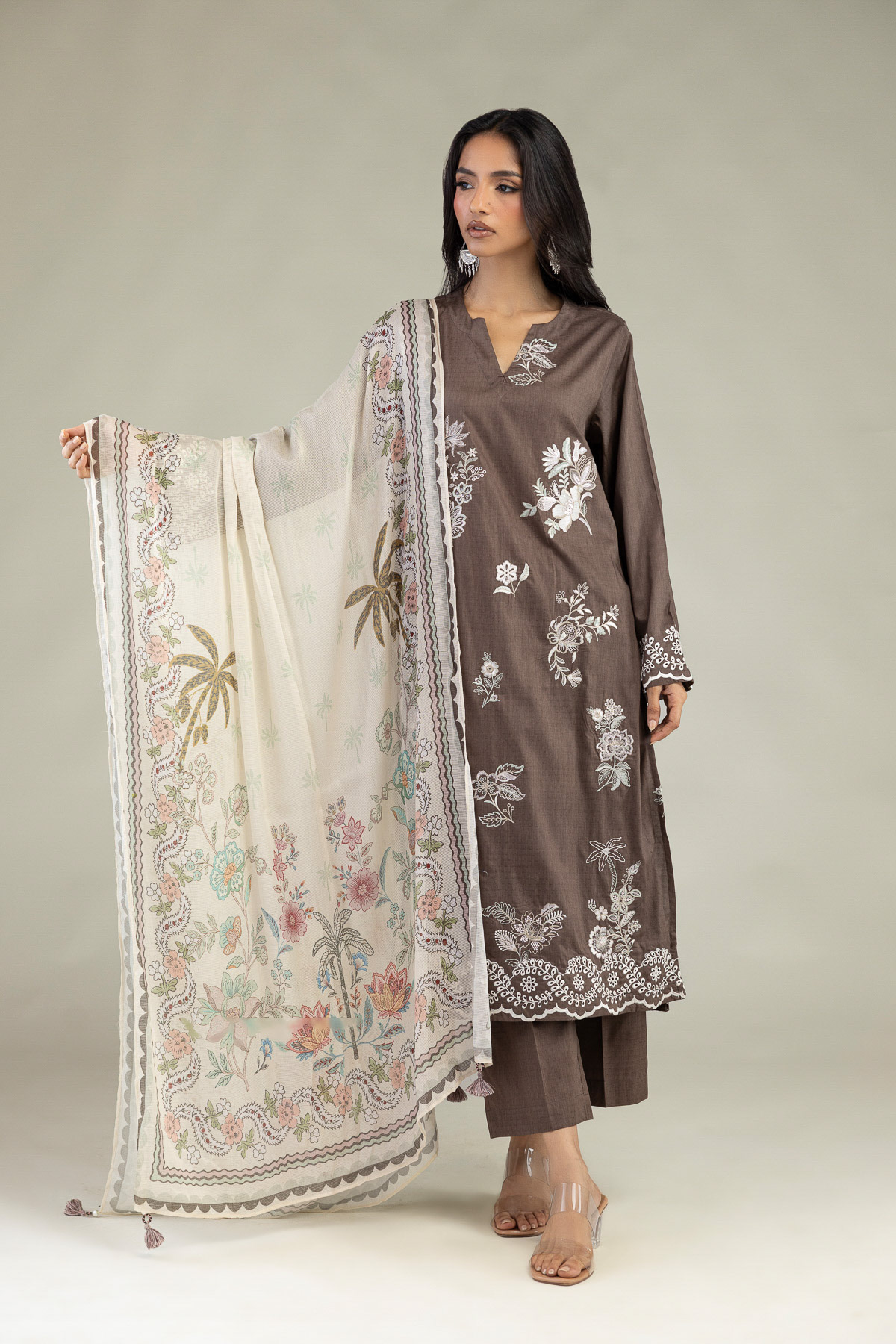 Embroidered Cotton Dobby 3-Piece Tailored Set - 12-26-301-A-E1-VG
