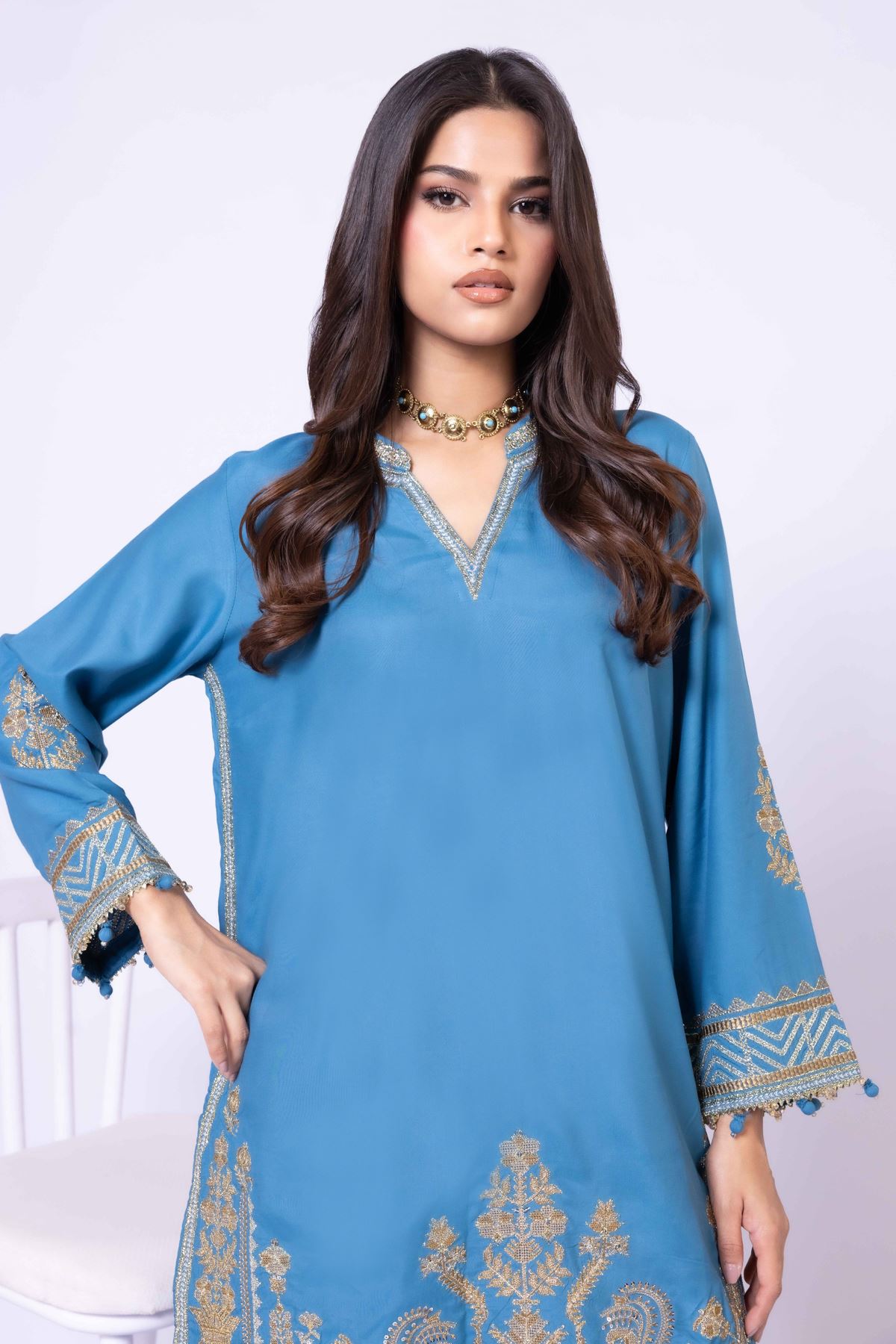Embroidered Raw Silk Kurta - 25-10-10S4-02TA-VG