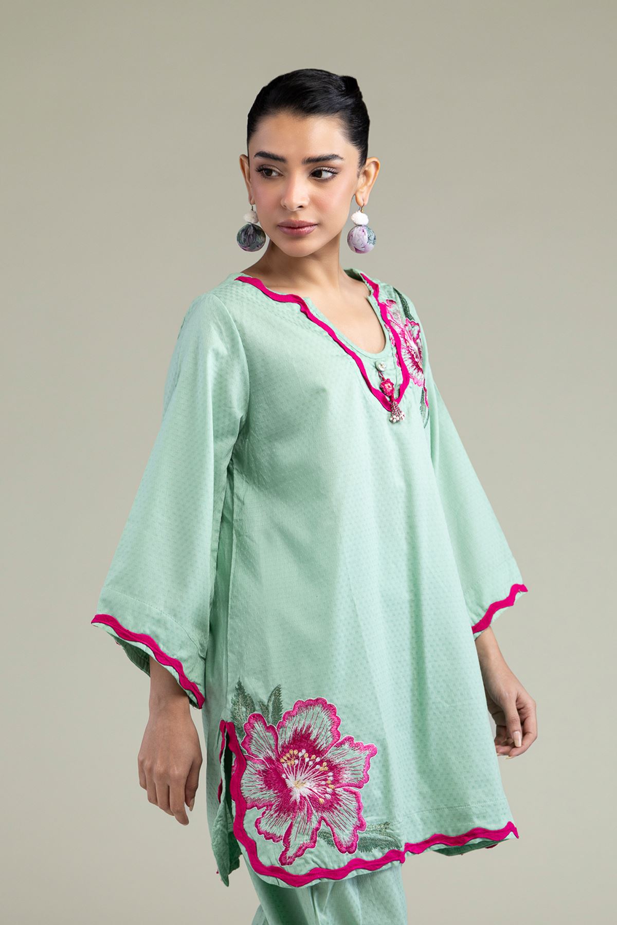 Embroidered Cotton Dobby Floral Mint Kurta - 1-26-247-A-G1-VG