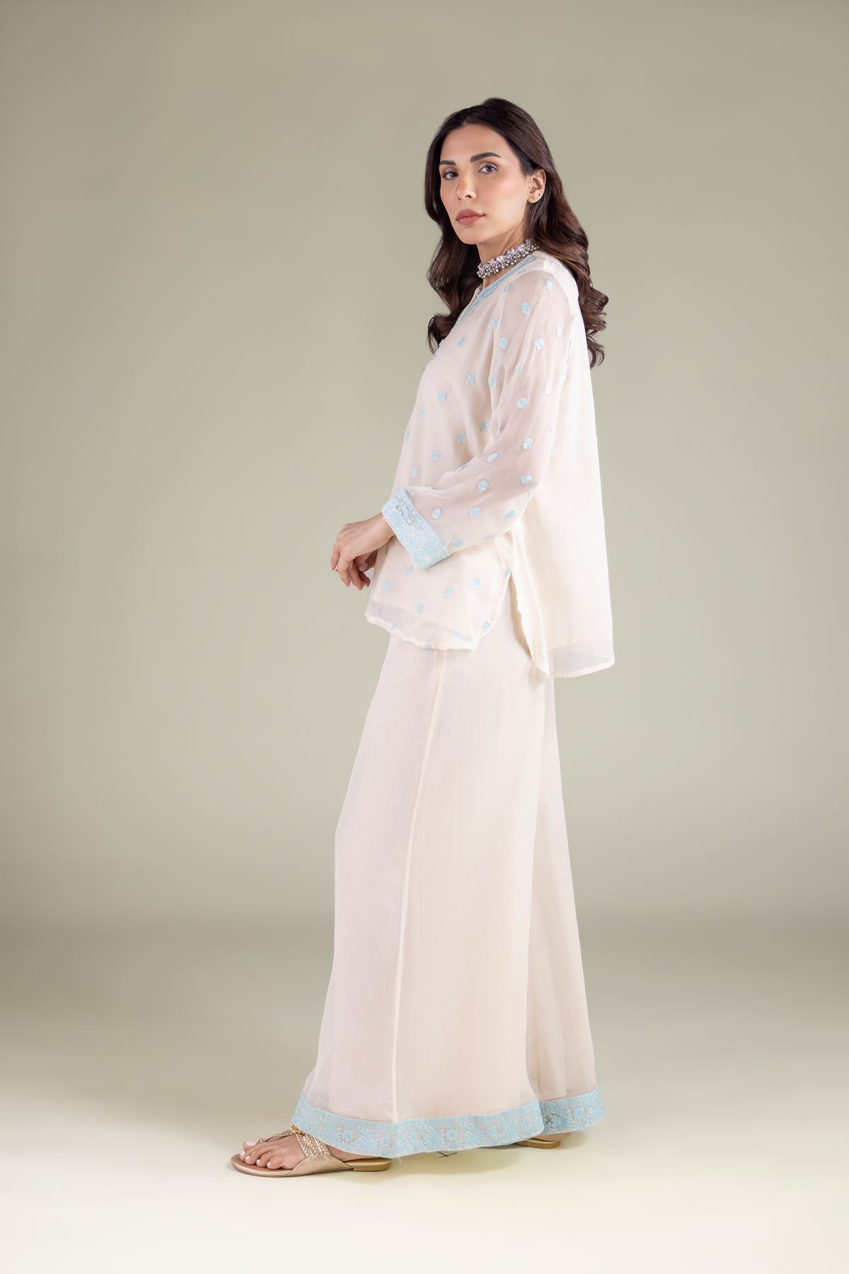 Embroidered Chiffon 2-Piece Co-ord Set - R-LCP18405-A-VG