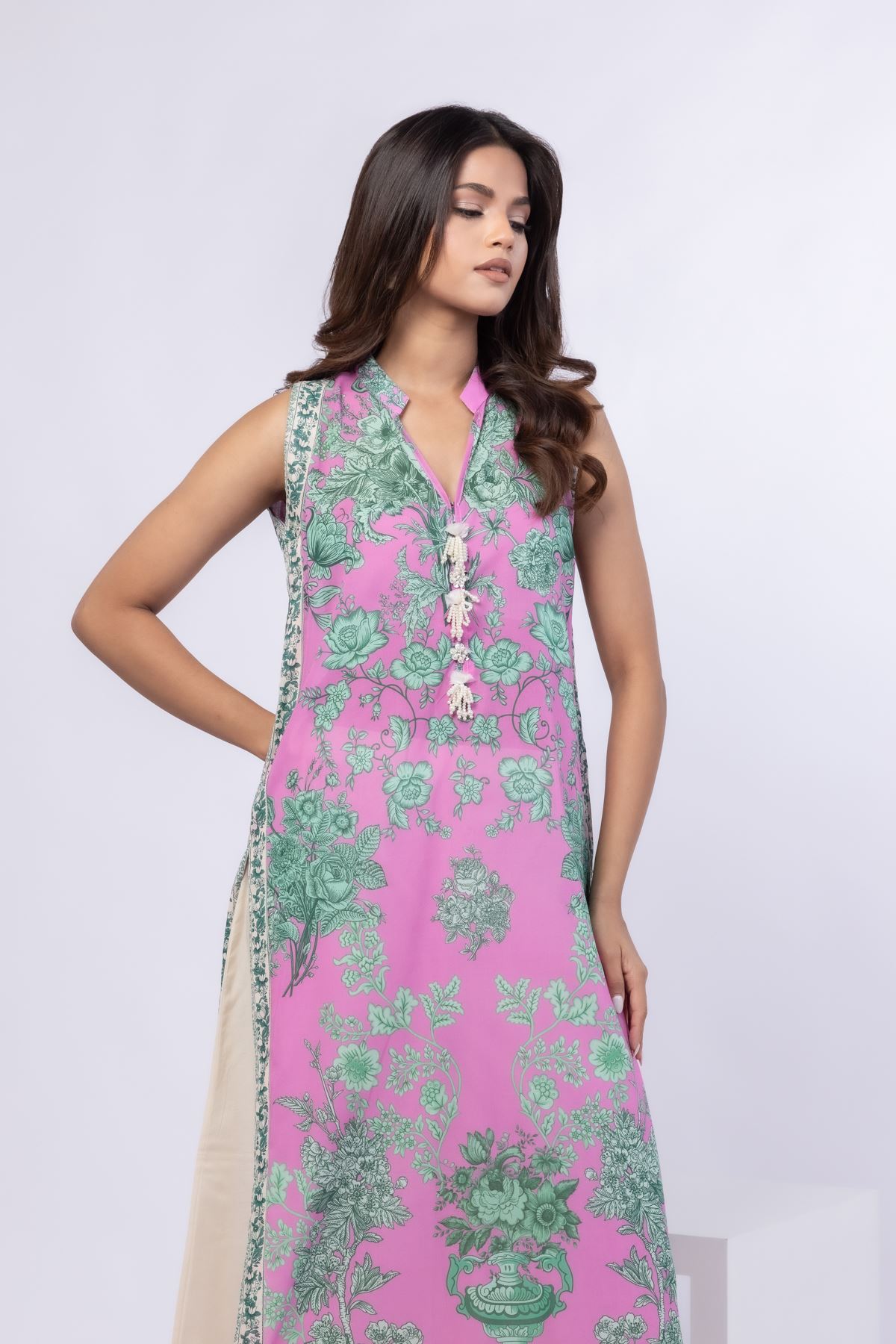 Printed Swiss Voile Kurta - 25-10-11E8S-08SB-VG