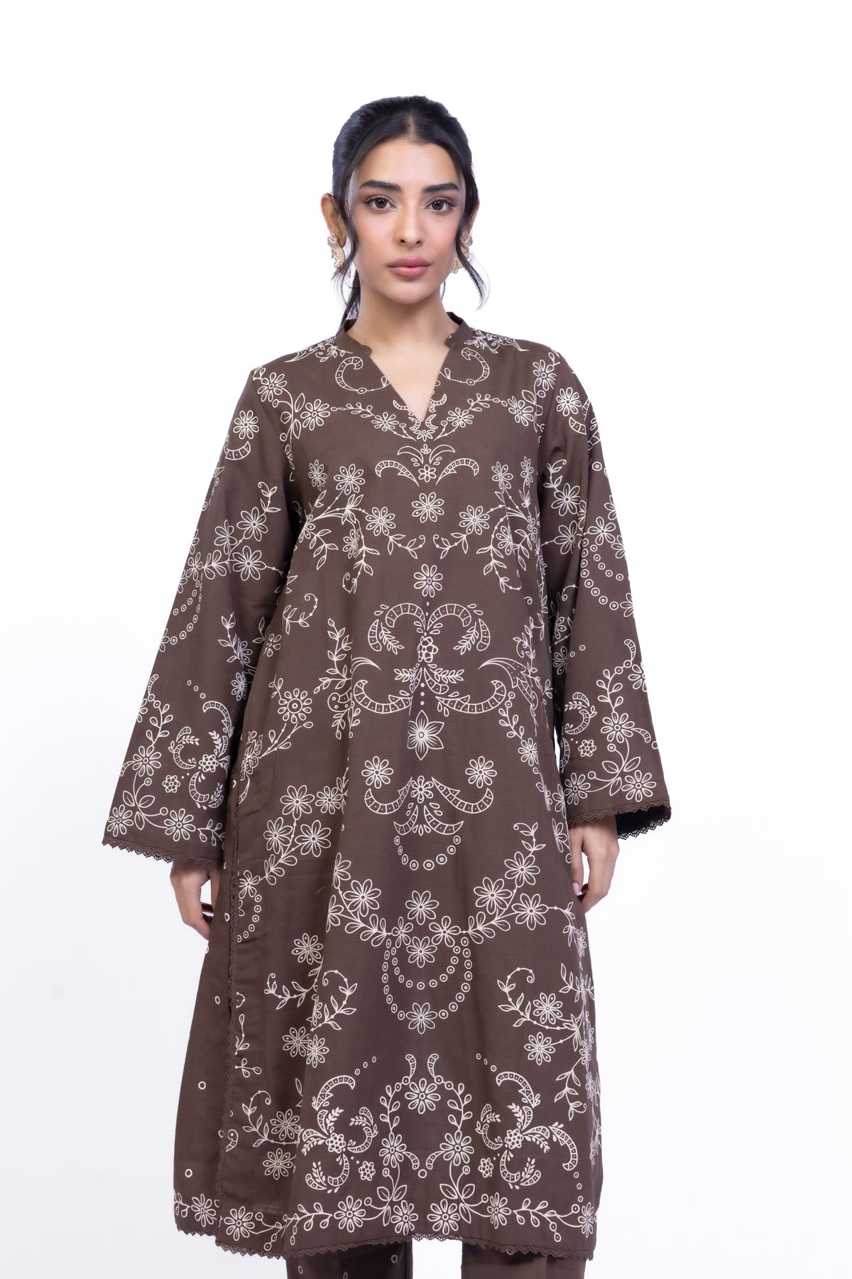 Printed Khaddar Kurta - 25-10-12E9-02TA-VG