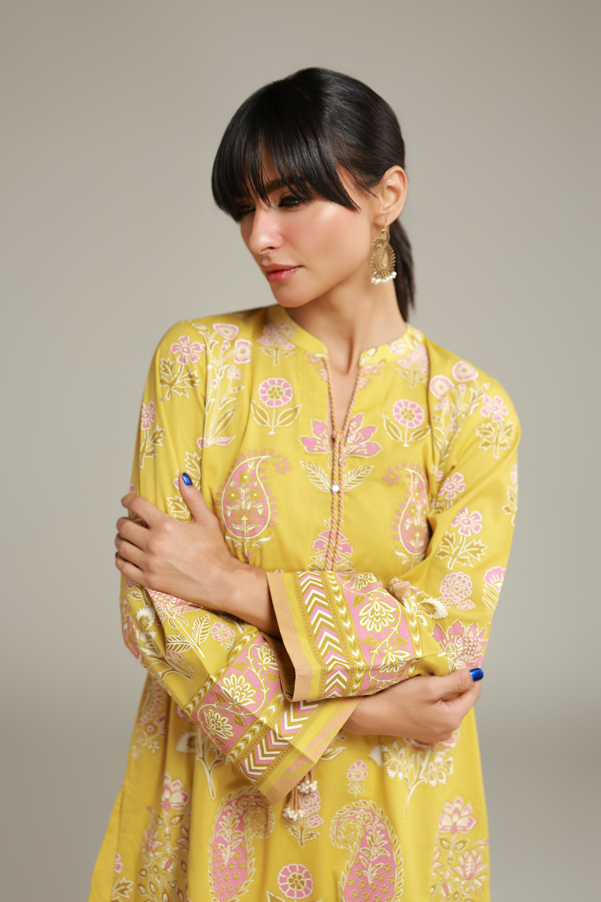 Printed Cambric Cambric Drawstring Kurta - 5-26-104-F-E-VG