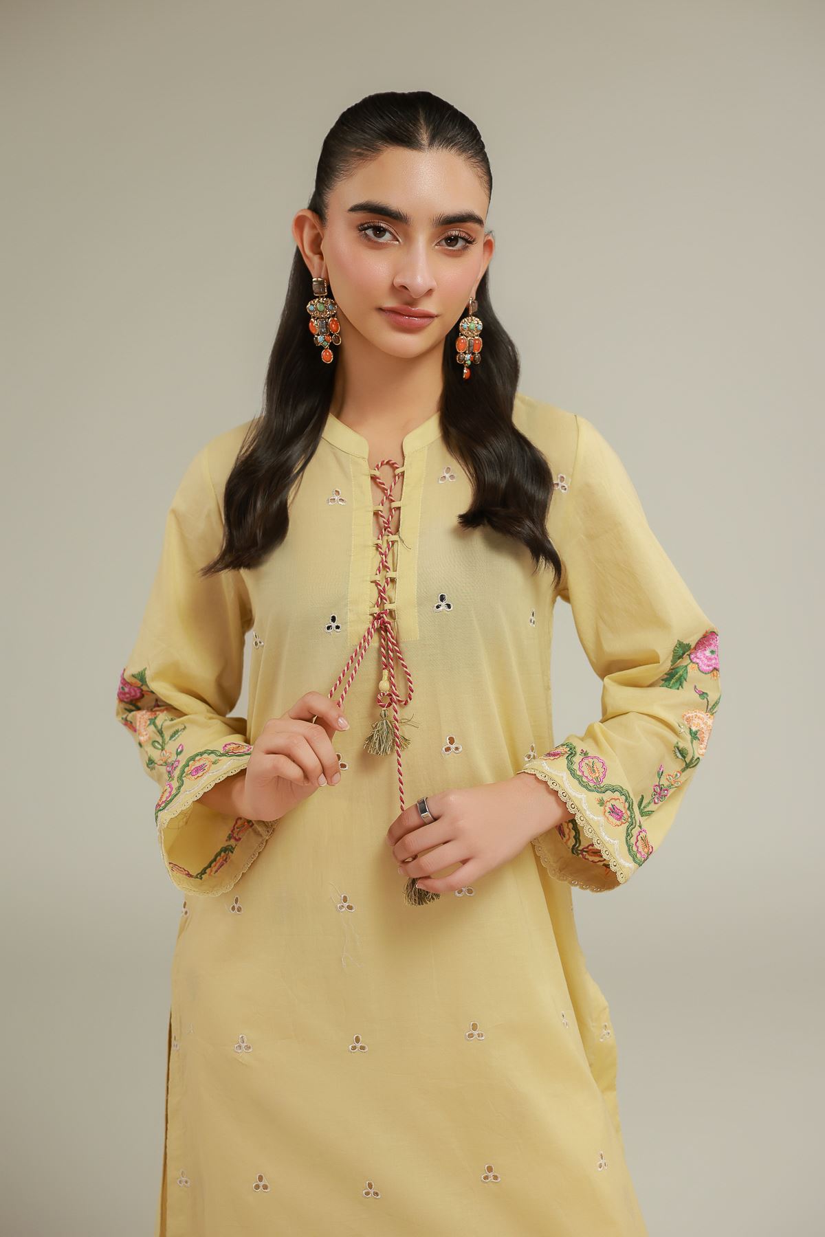 Embroidered Cambric Floral Cambric Kurta - 12-26-114-E-G-VG