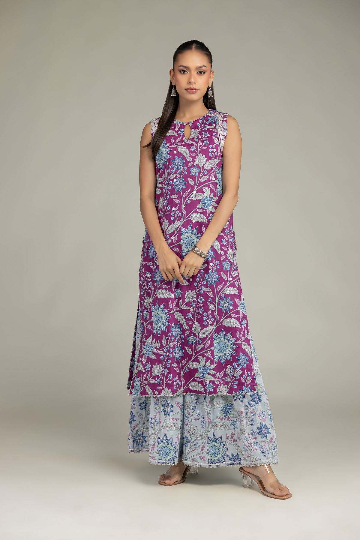 Embroidered Cotton Viscose Floral Sleeveless Kurta - 1-26-227-A-B1-VG