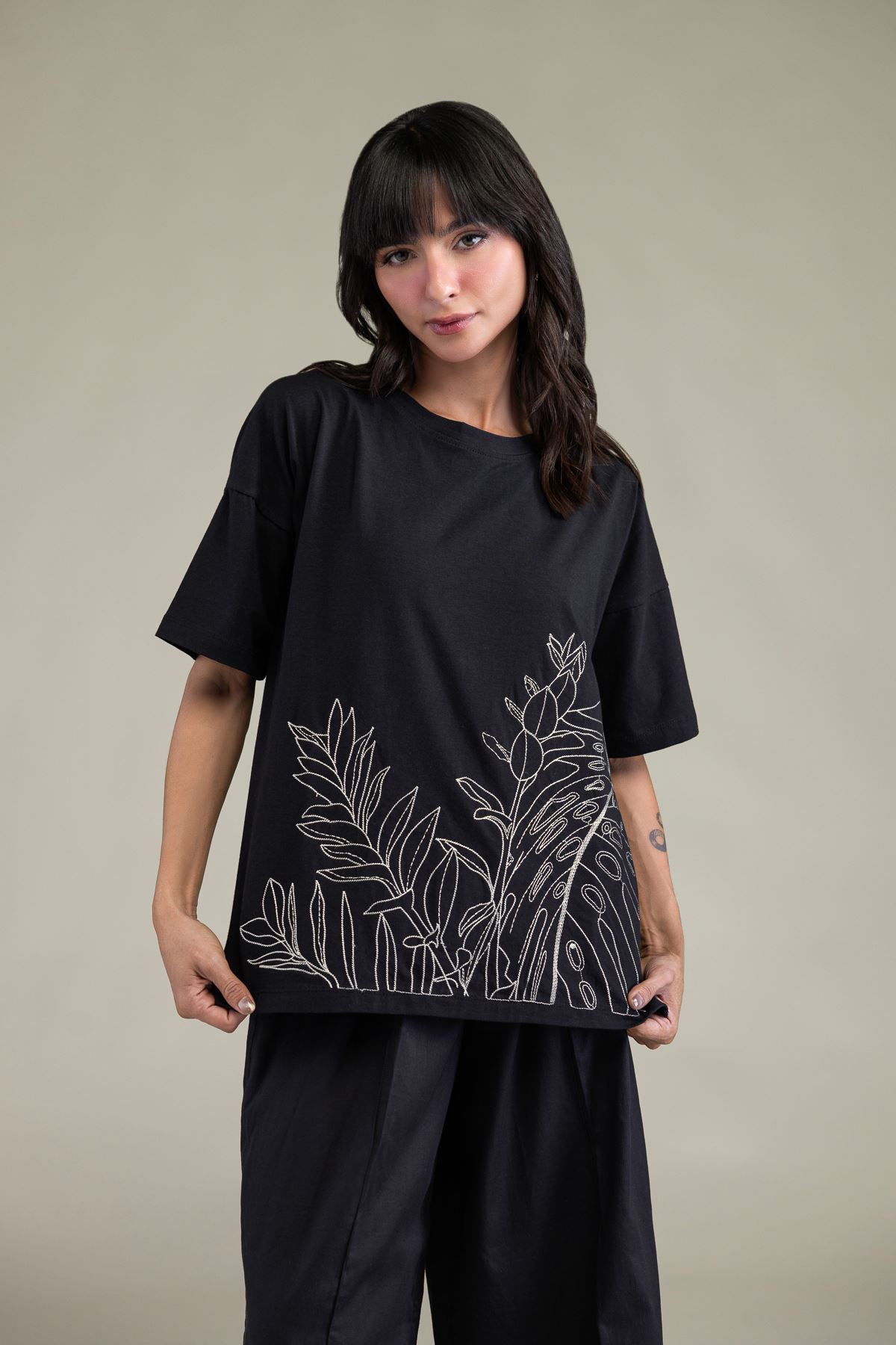 Embroidered Lycra Jersey Short Black T-Shirt - 3-26-204-A-I2-VG