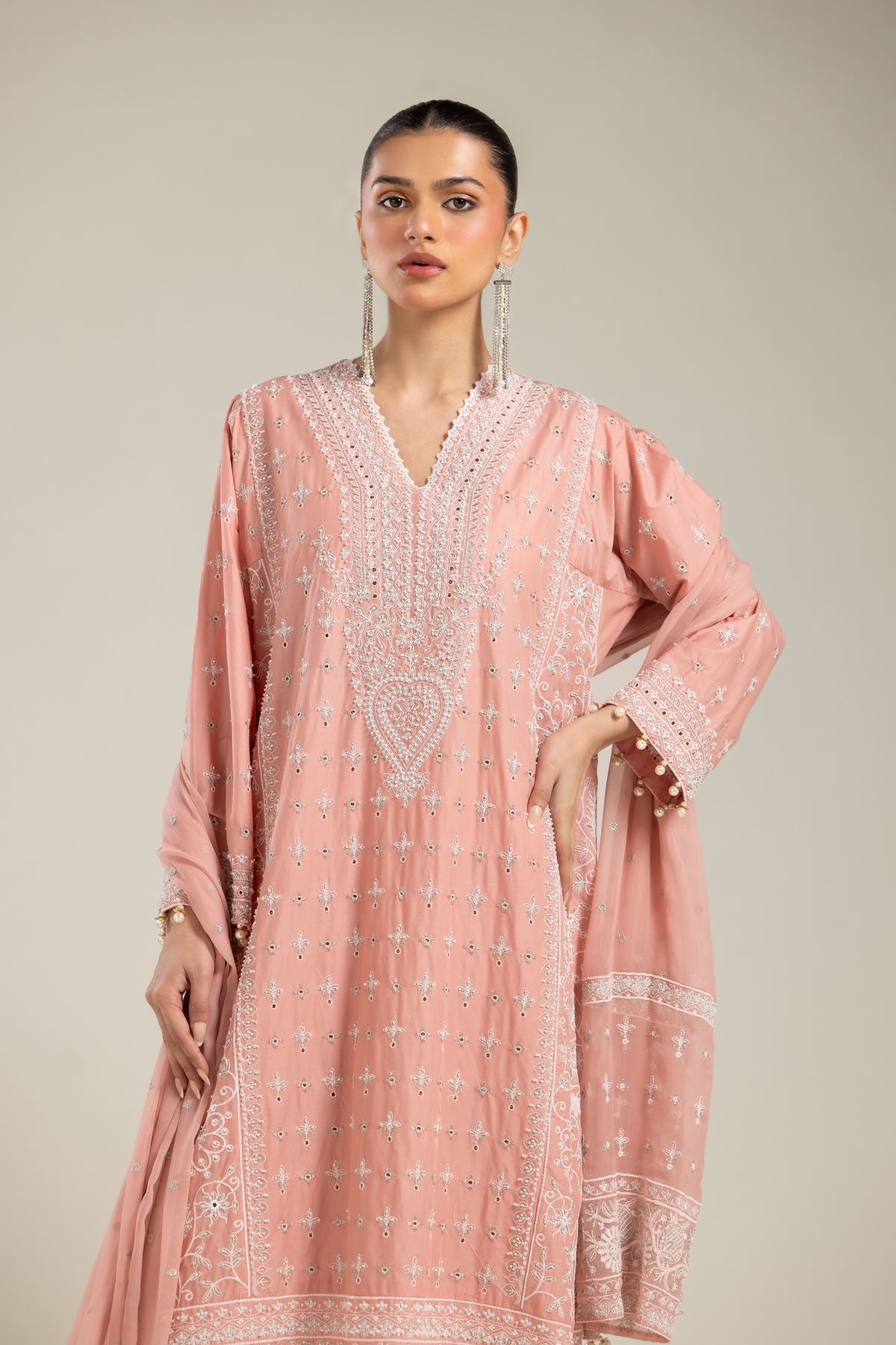 Embroidered Raw Silk 3 Piece Co-ord Set - 2-26-215-A-J-VG