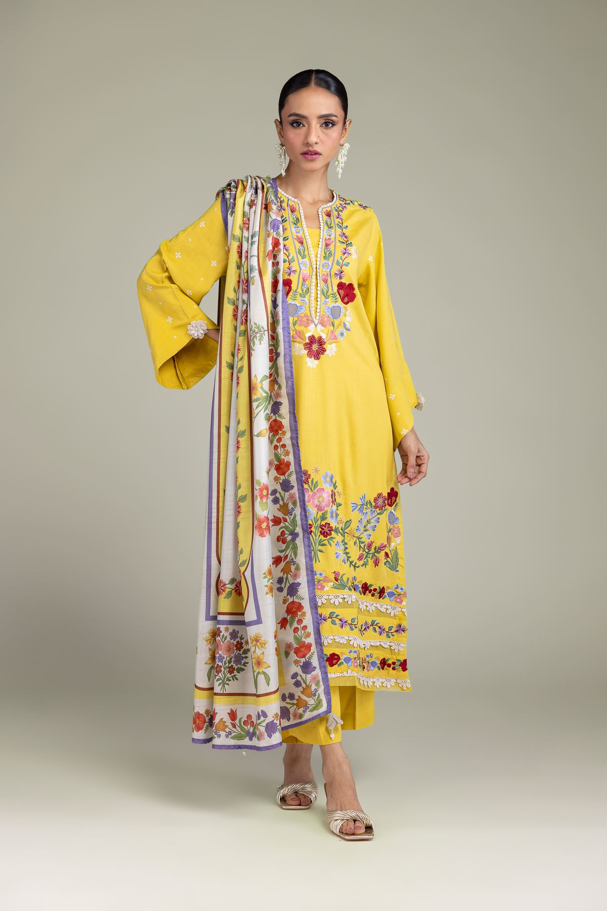Embroidered Polyester Silk Silk Floral Dupatta - 2-26-209-A-C1-VG