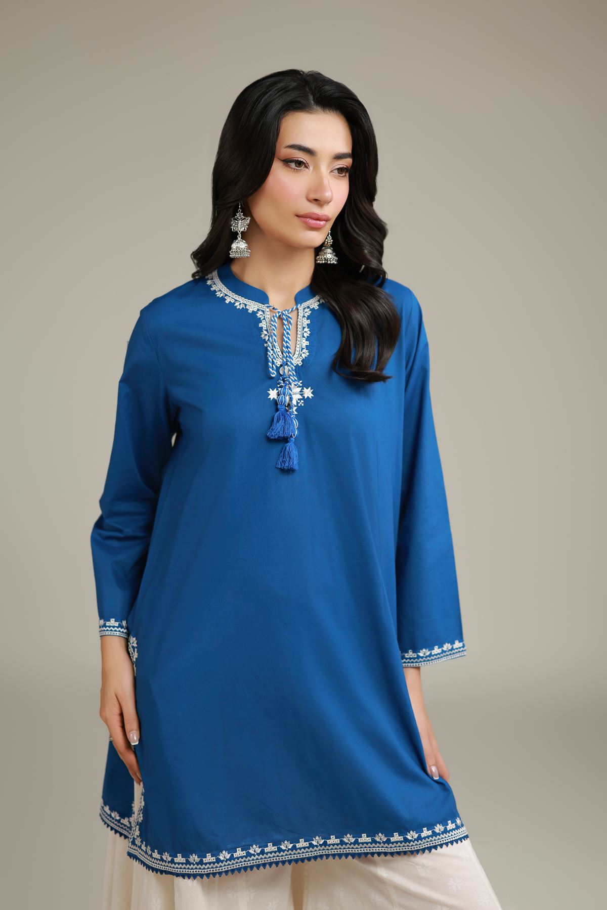 Embroidered Cambric Blue Cambric Kurta - 2-26-106-A-E-VG
