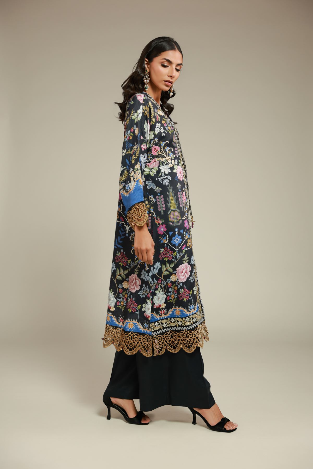 Embroidered Raw Silk 2 Piece Co-ord Set | Top and Bottom - 6-26-105-A-G-VG