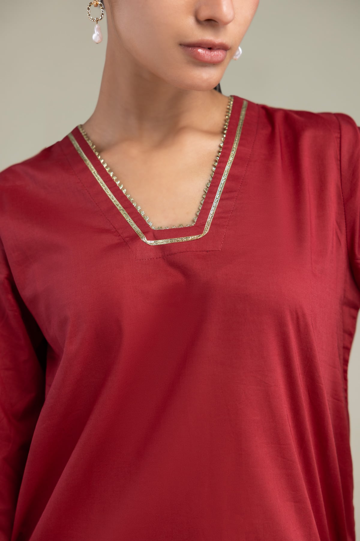 Embroidered Cambric Red Floral Kurta - 1-26-102-A-F-VG