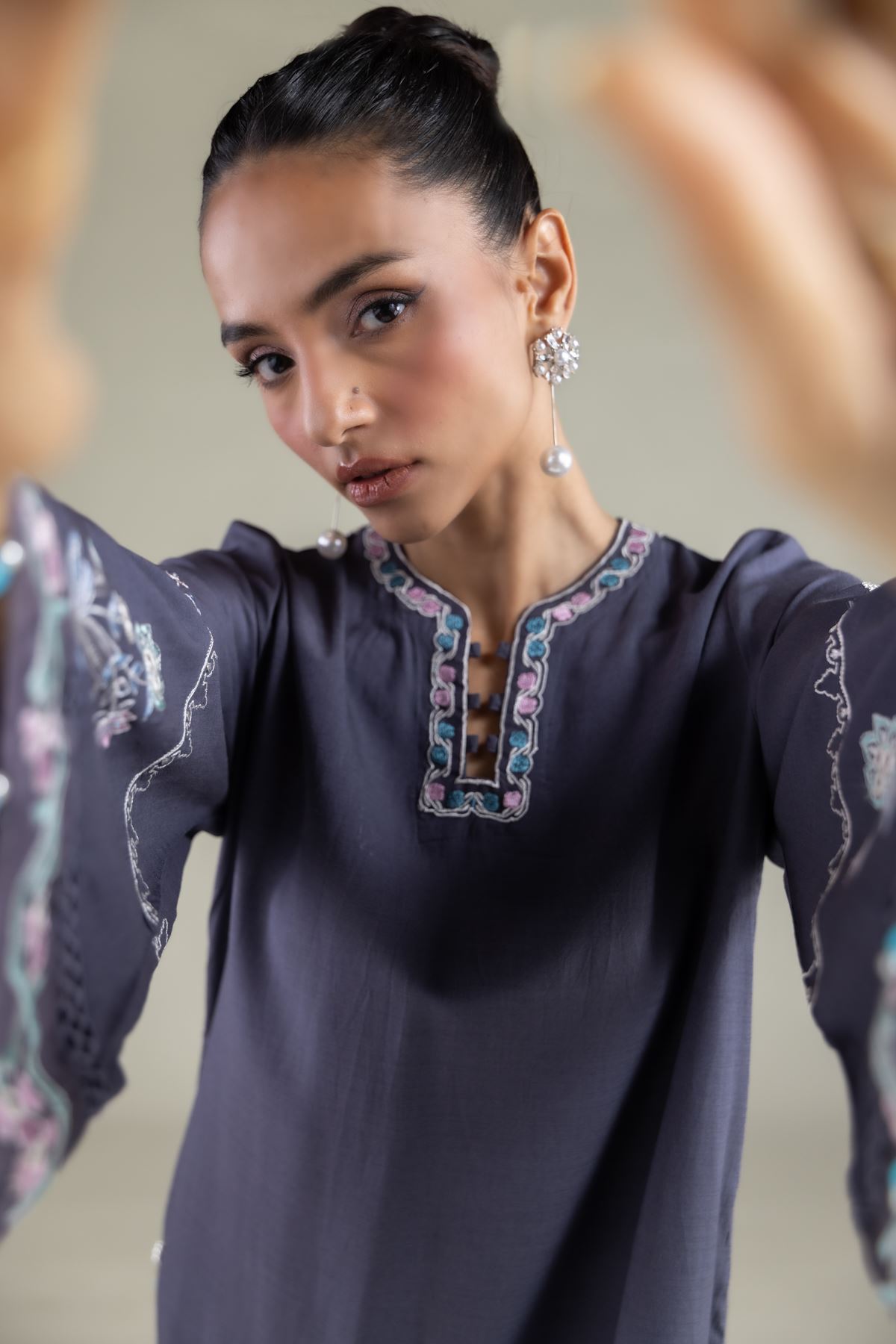 Embroidered Raw Silk Paisley Pearl Kurta - 1-26-126-A-A-VG