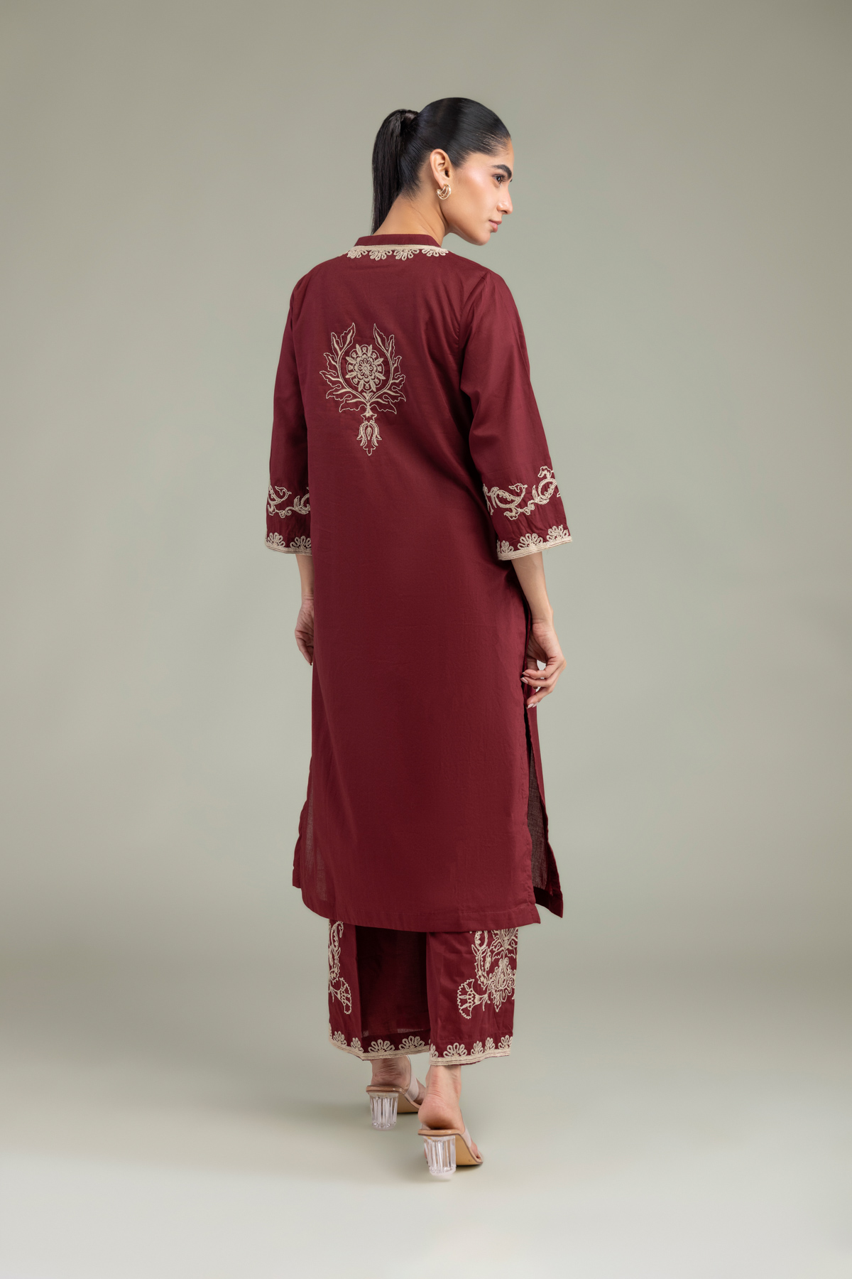 Embroidered Cambric Cambric Maroon Kurta - 1-26-102-A-F-VG