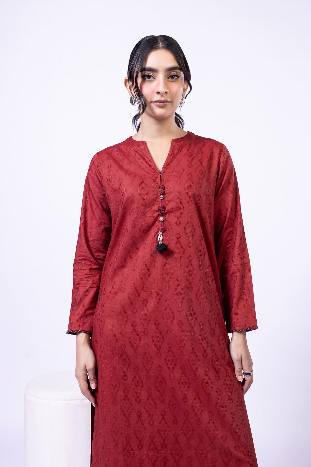 Dyed Jacquard Kurta - 25-10-12E6-07TB-VG