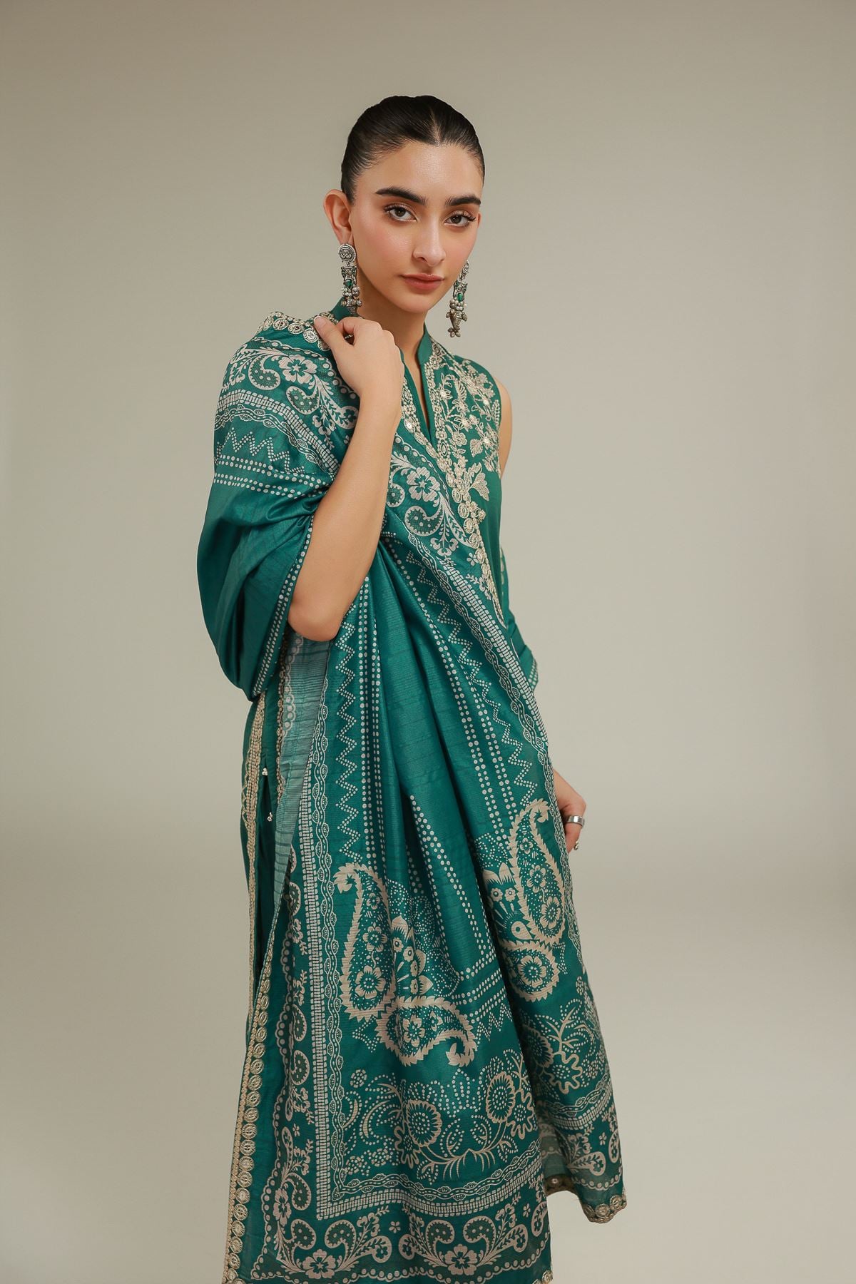 Embroidered Polyester Silk Geometric Draped Dupatta - 2-26-101-A-F-VG