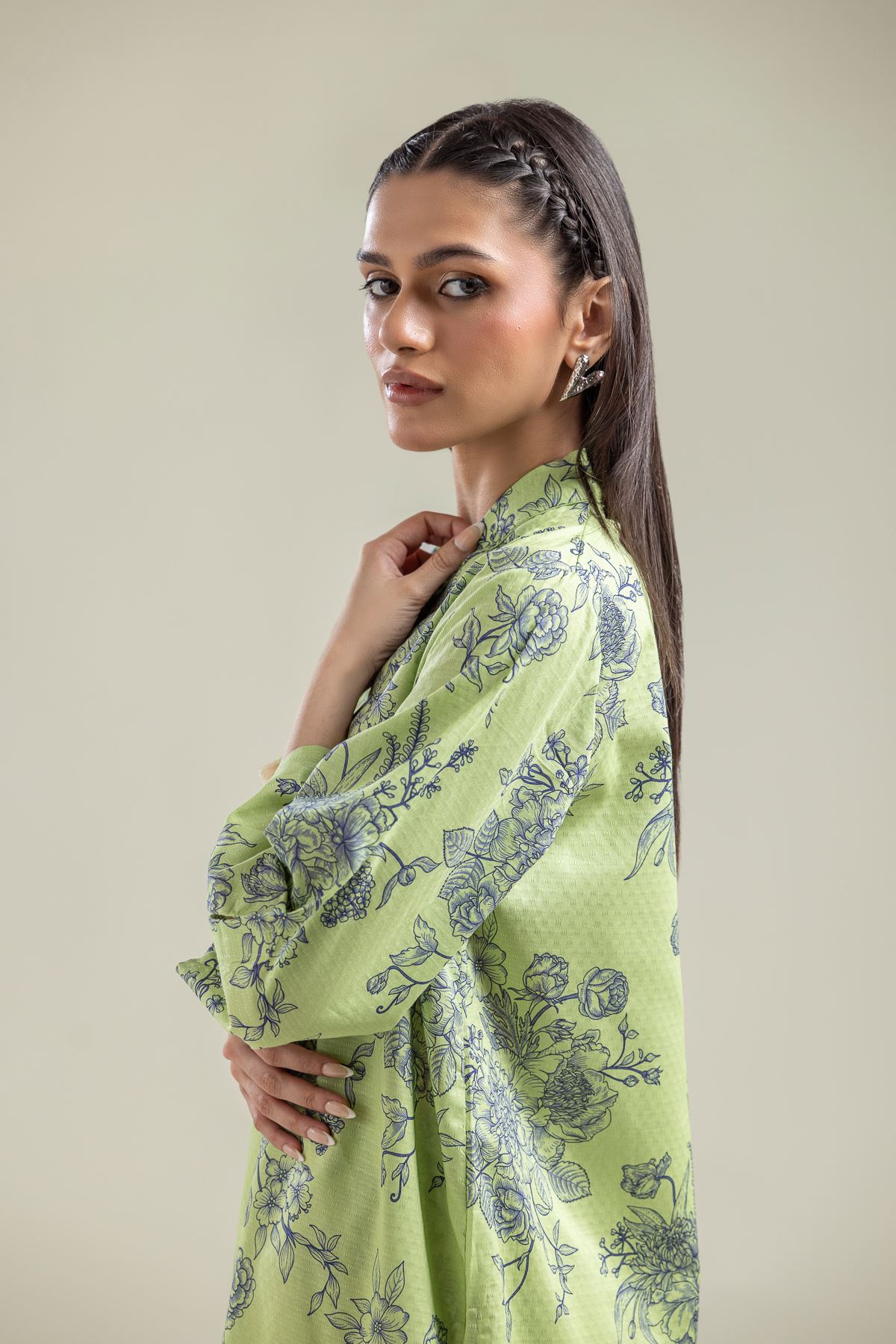 Printed Cotton Dobby Green Floral Kurta - 1-26-204-A-H1-VG