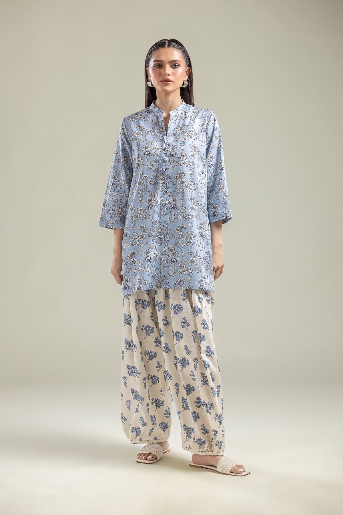 Printed Cotton Dobby Round-Neck Cotton Kurta - T-A112-26-104EJ1-VG