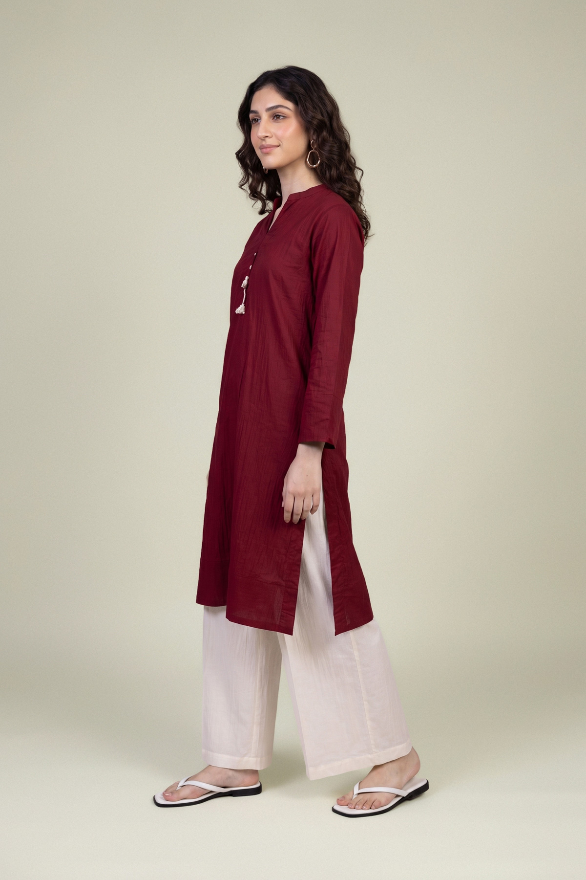 Embroidered Cotton Crinkle Cotton Solid Pants - 1-26-102-A-F-VG