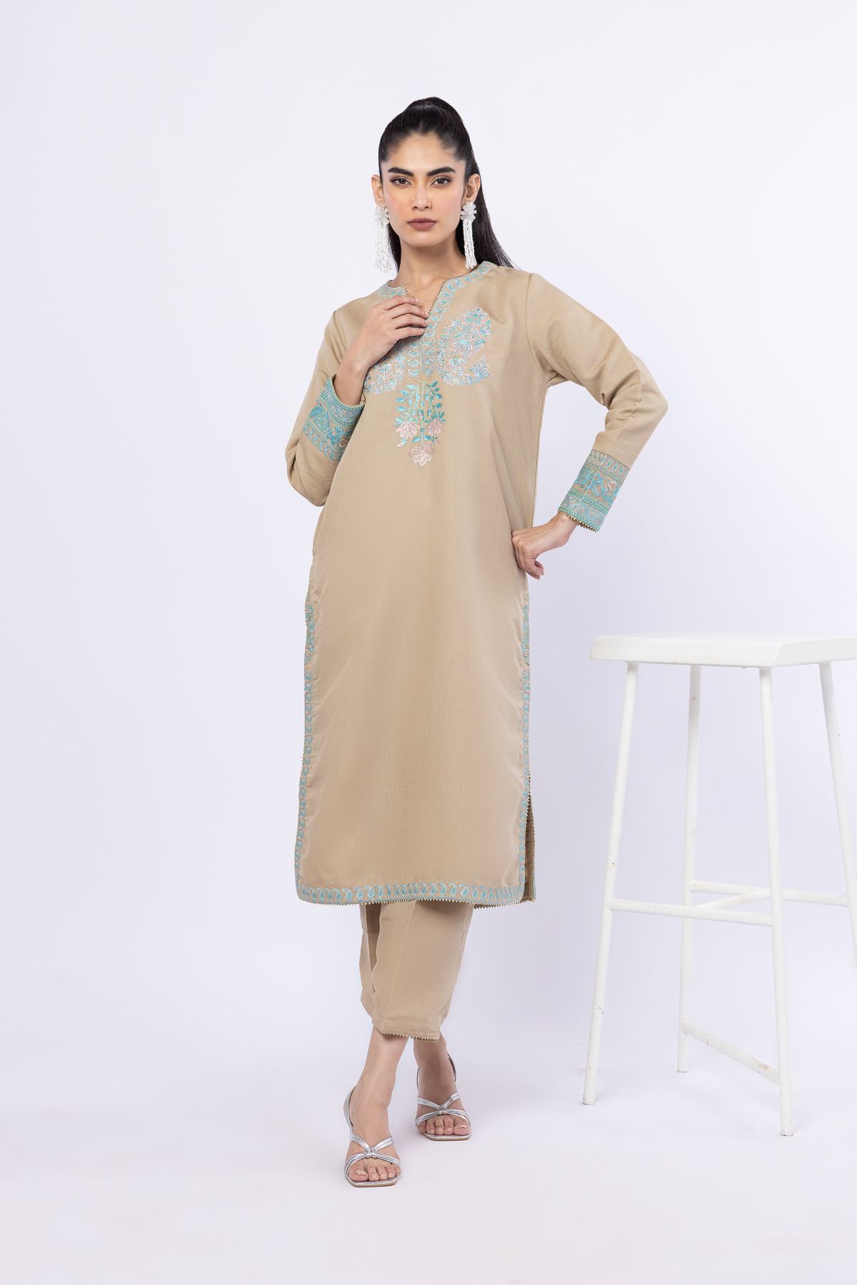 Embroidered Cotton Reflex Kurta - 25-08-8E6-02TA-VG