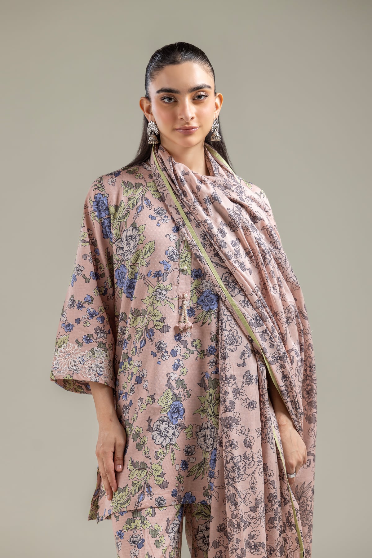 Embroidered Lawn Peach Lawn Dupatta - 1-26-118-A-C-VG