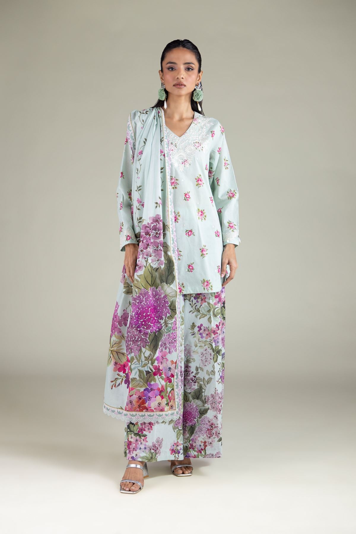 Embroidered Cambric Straight Floral Pants - 1-26-116-A-F-VG
